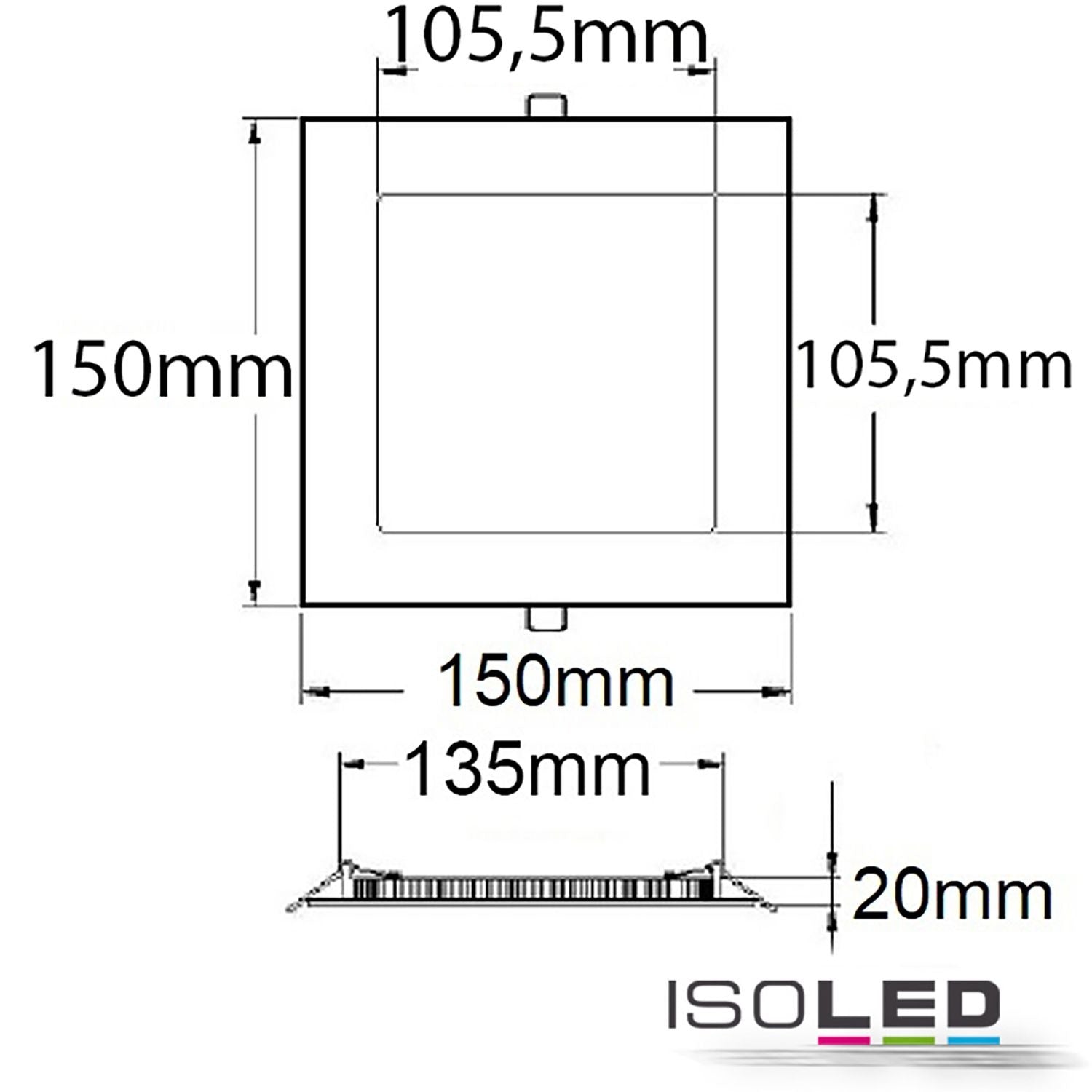 LED Downlight, 9W, ultra flach, eckig, weiß, warmweiß, dimmbar