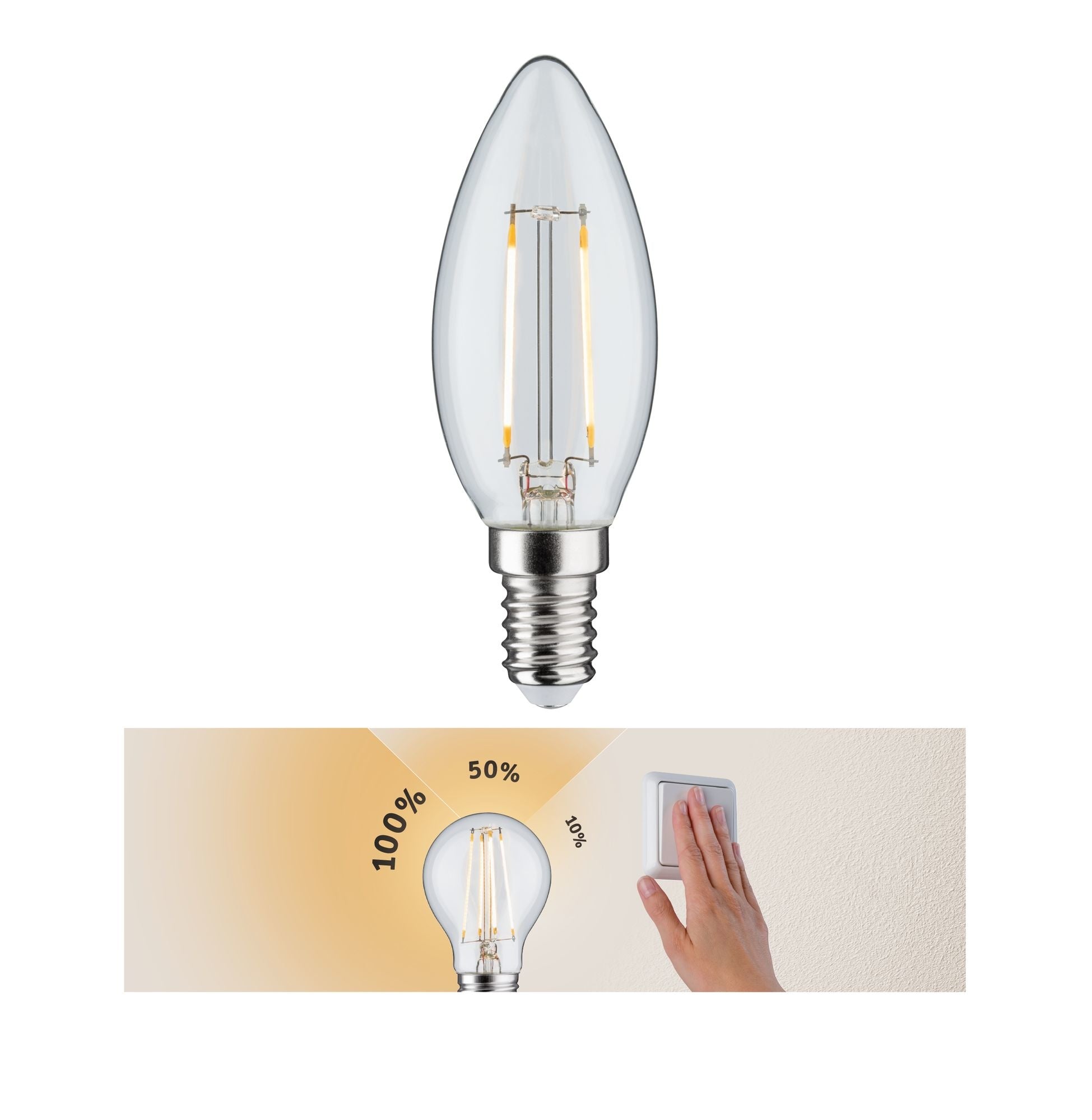 LED Kerze 2,5W E14 Klar 230 V 3-Stufen-dimmbar 