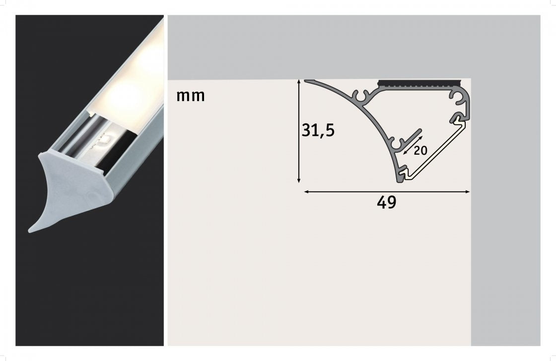  LED Strip Profil Corner 2m  Grau