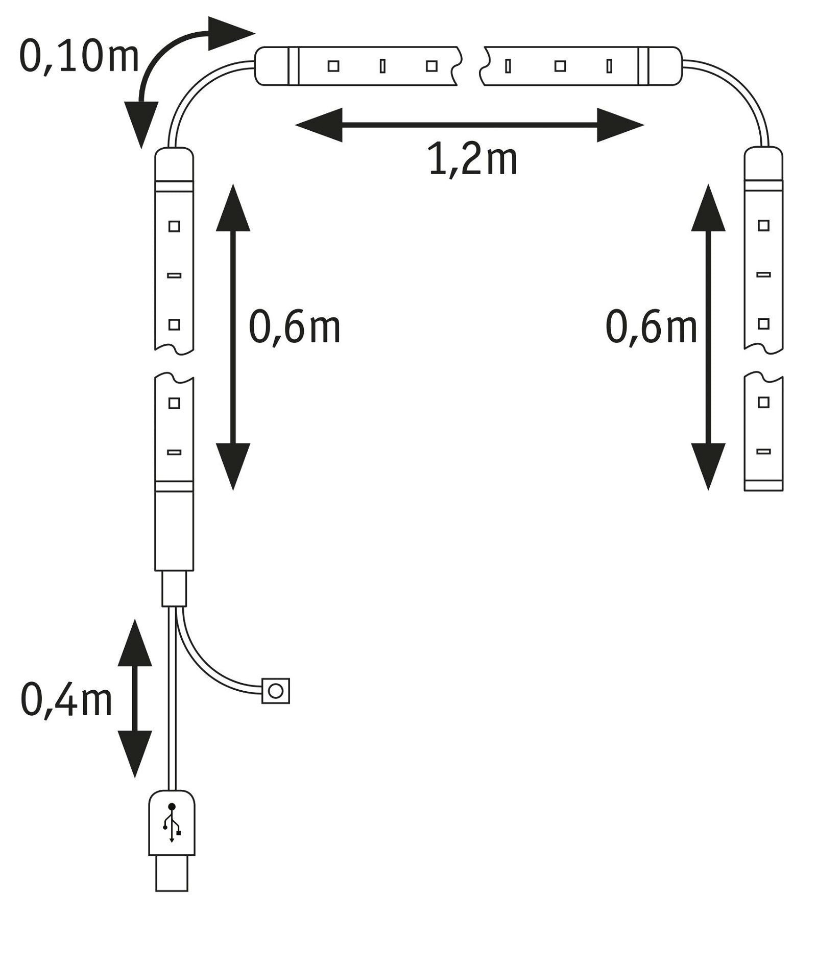  EntertainLED USB LED Strip TV-Beleuchtung 65 Zoll  2,4m 4W 60LEDs/m RGB+