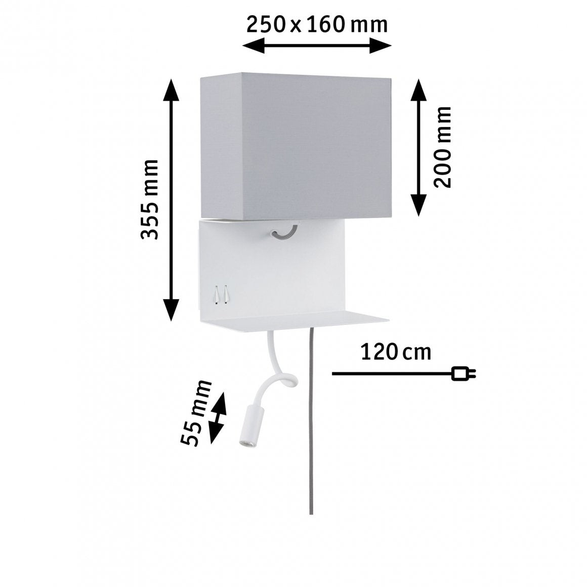  Wandleuchte mit Ablage Merani  E27 3000K 120lm 230V 2,5W Grau/Weiß