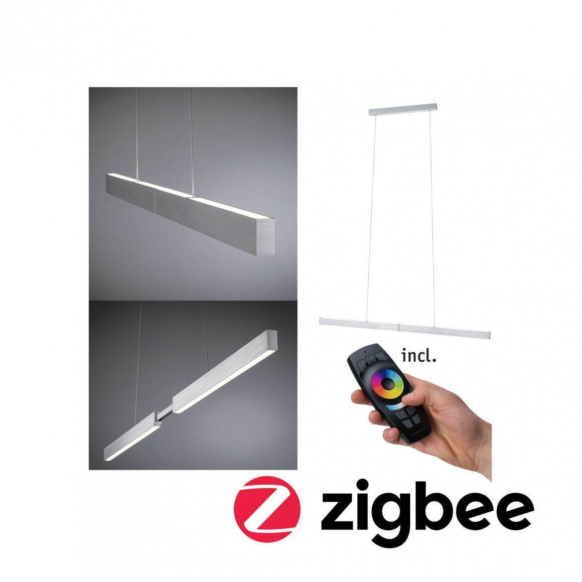 SmartHome Zigbee LED Pendelleuchte Aptare 18W Dimmbar Alu gebürstet Metall 