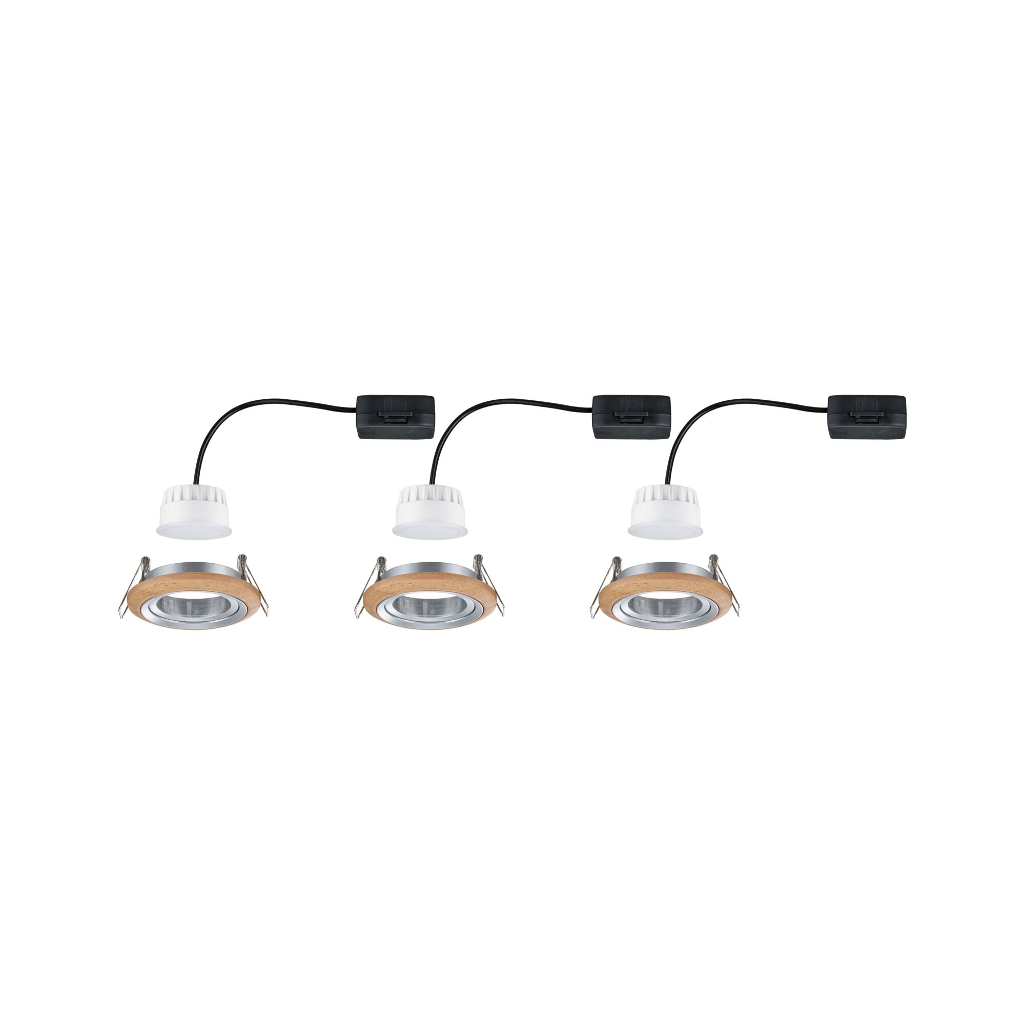 LED Einbauleuchte Lanati  3er-Set rund 84mm 30° Coin 3x6W 3x470lm 230V 2700K Holzoptik Eiche/Alu gedreht