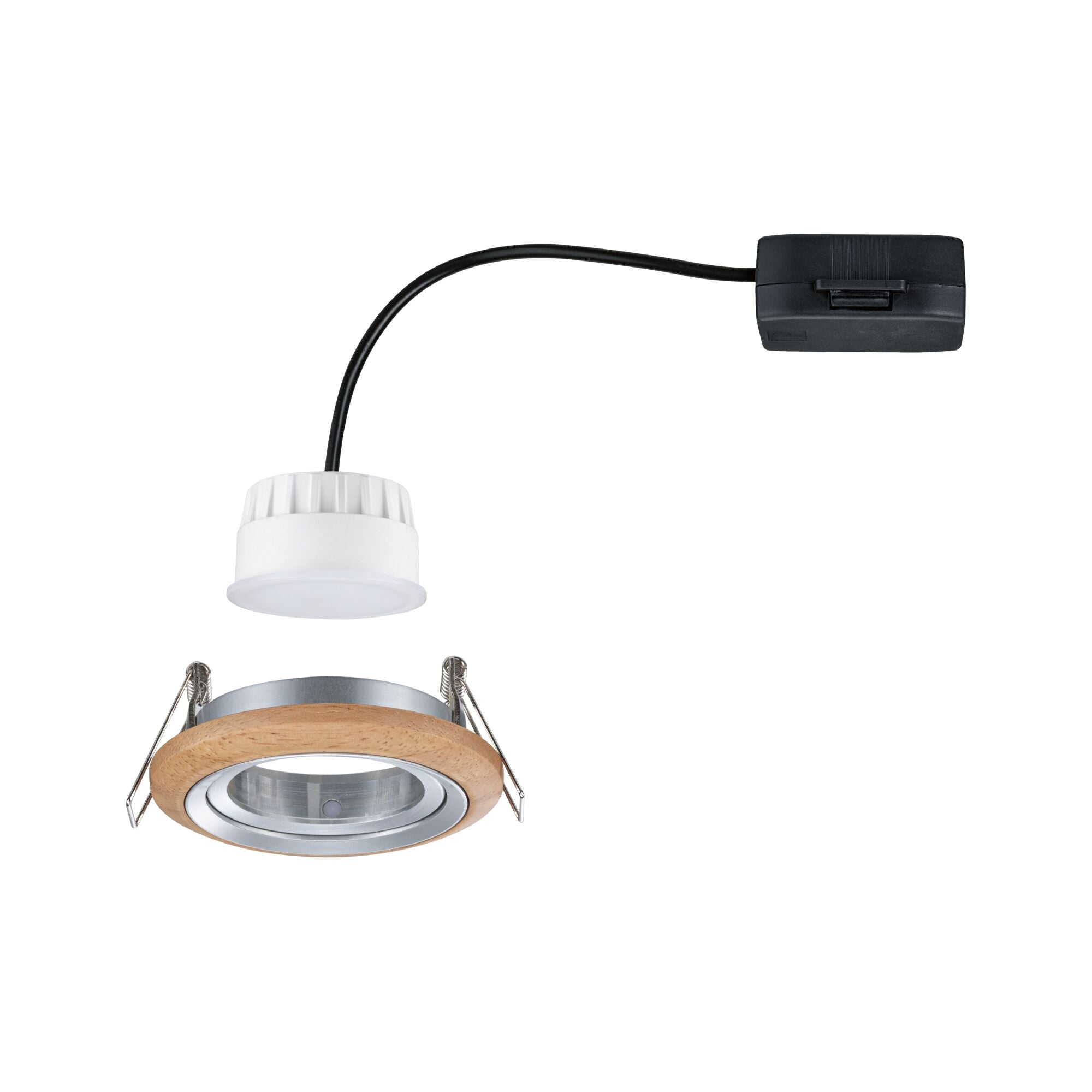 LED Einbauleuchte Lanati  Einzelspot rund 84mm 30° Coin 6W 470lm 230V 2700K Holzoptik Eiche/Alu gedreht