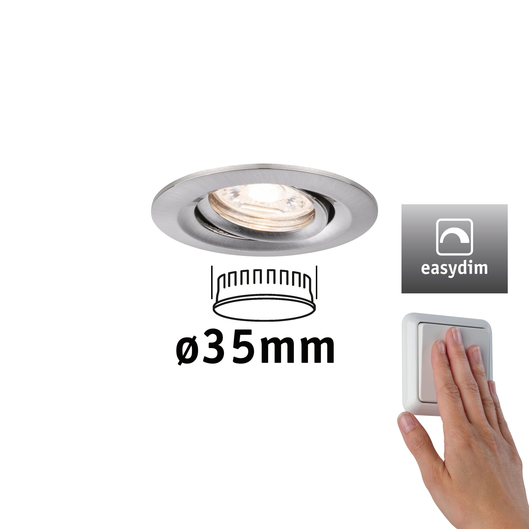 LED Einbauleuchte Nova Mini Plus Coin Einzelleuchte schwenkbar rund 66mm 15° Coin 4,2W 300lm 230V dimmbar 2700K Eisen gebürstet