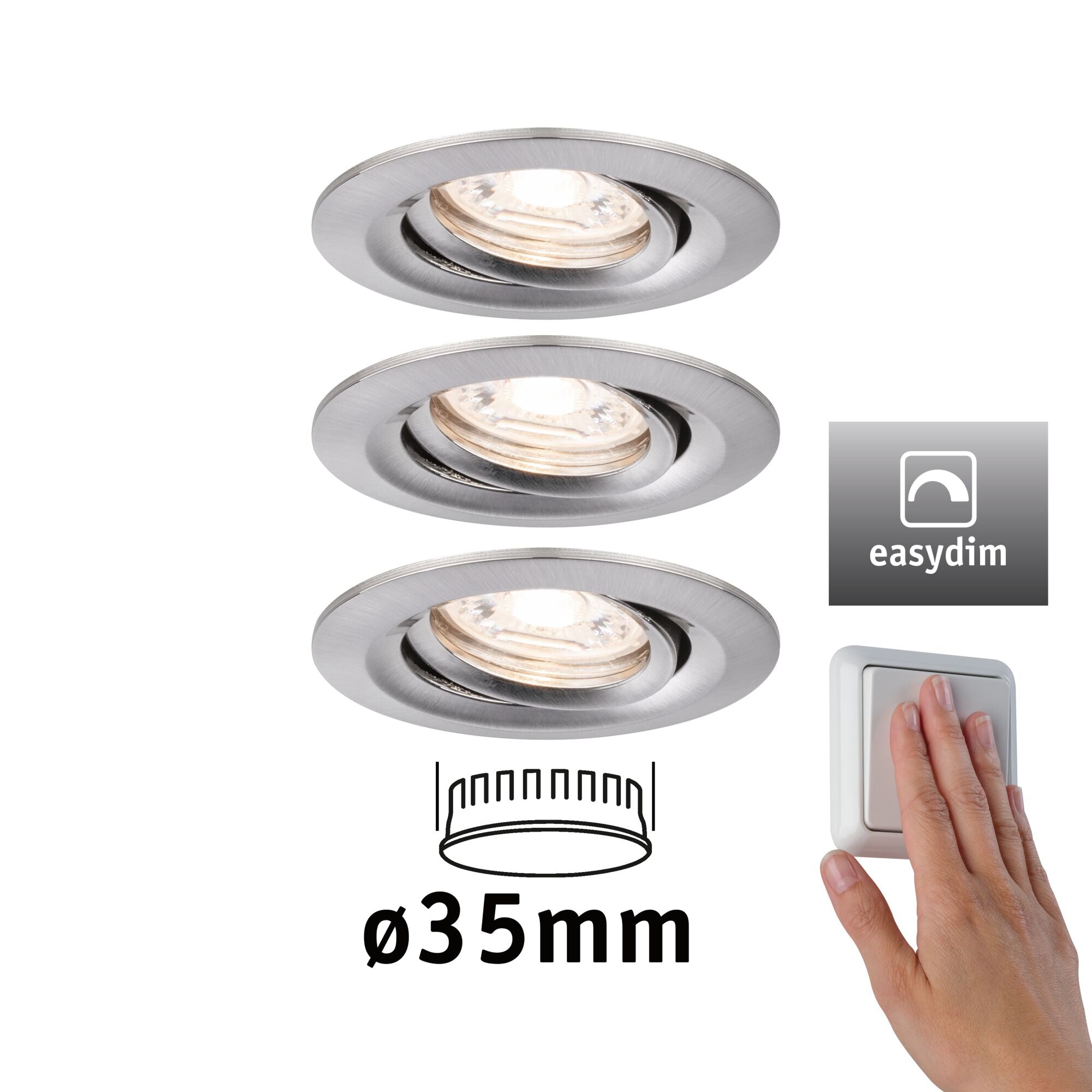 LED Einbauleuchte Nova Mini Plus Coin Basisset schwenkbar rund 66mm 15° Coin 3x4,2W 3x300lm 230V dimmbar 2700K Eisen gebürstet