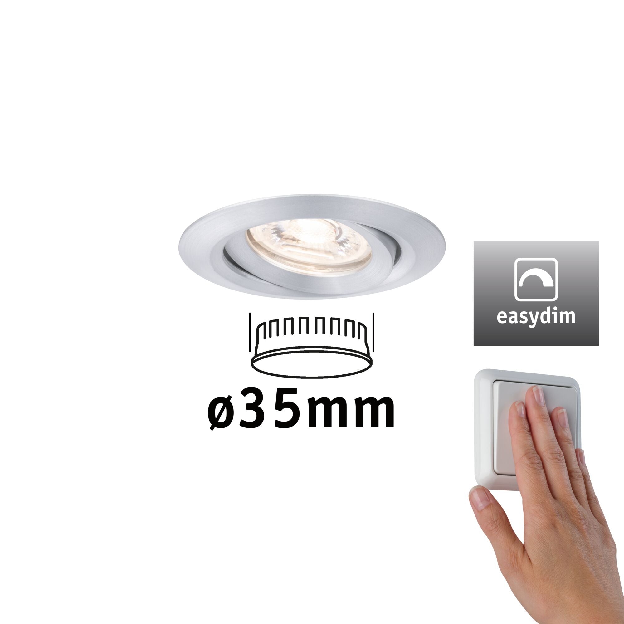 LED Einbauleuchte Nova Mini Plus Coin Einzelleuchte schwenkbar rund 66mm 15° Coin 4,2W 300lm 230V dimmbar 2700K Alu