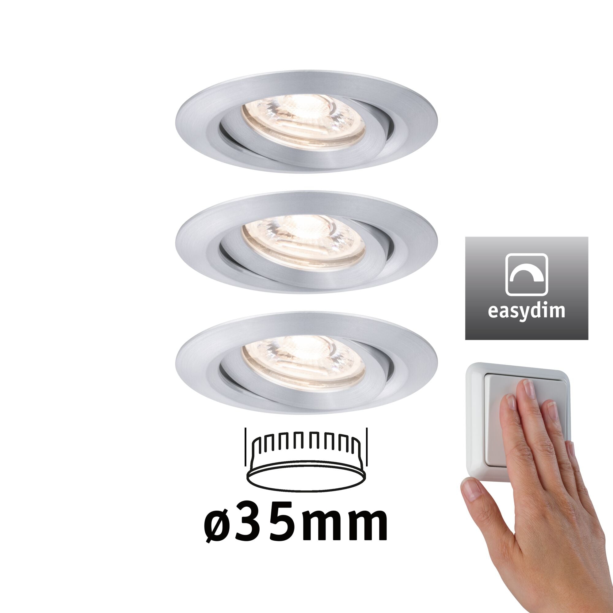 LED Einbauleuchte Nova Mini Plus Coin Basisset schwenkbar rund 66mm 15° Coin 3x4,2W 3x300lm 230V dimmbar 2700K Alu