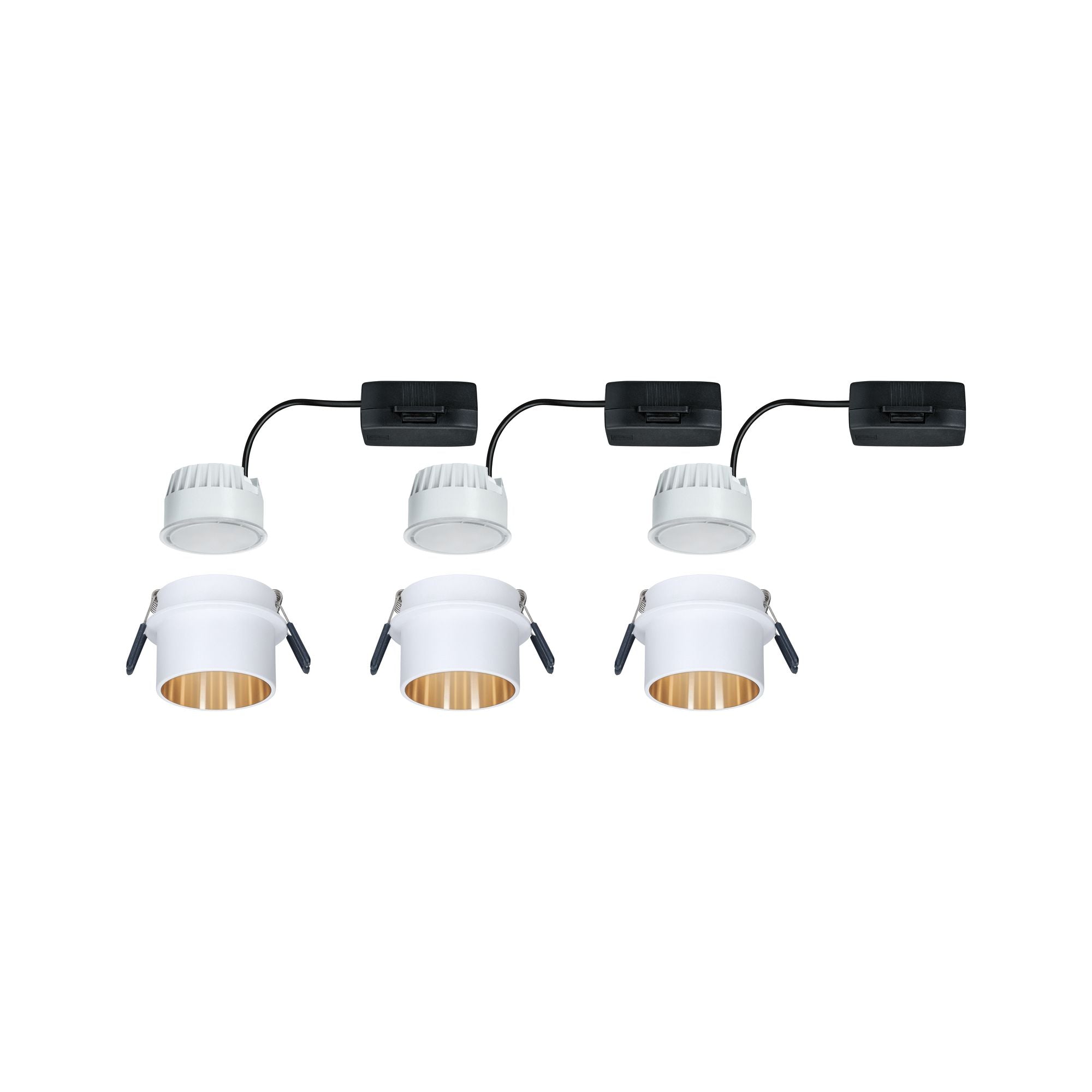 LED Einbauleuchte Gil Coin Basisset IP44 rund 68mm Coin 3x6W 3x470lm 230V dimmbar 2700K Weiß matt/Gold