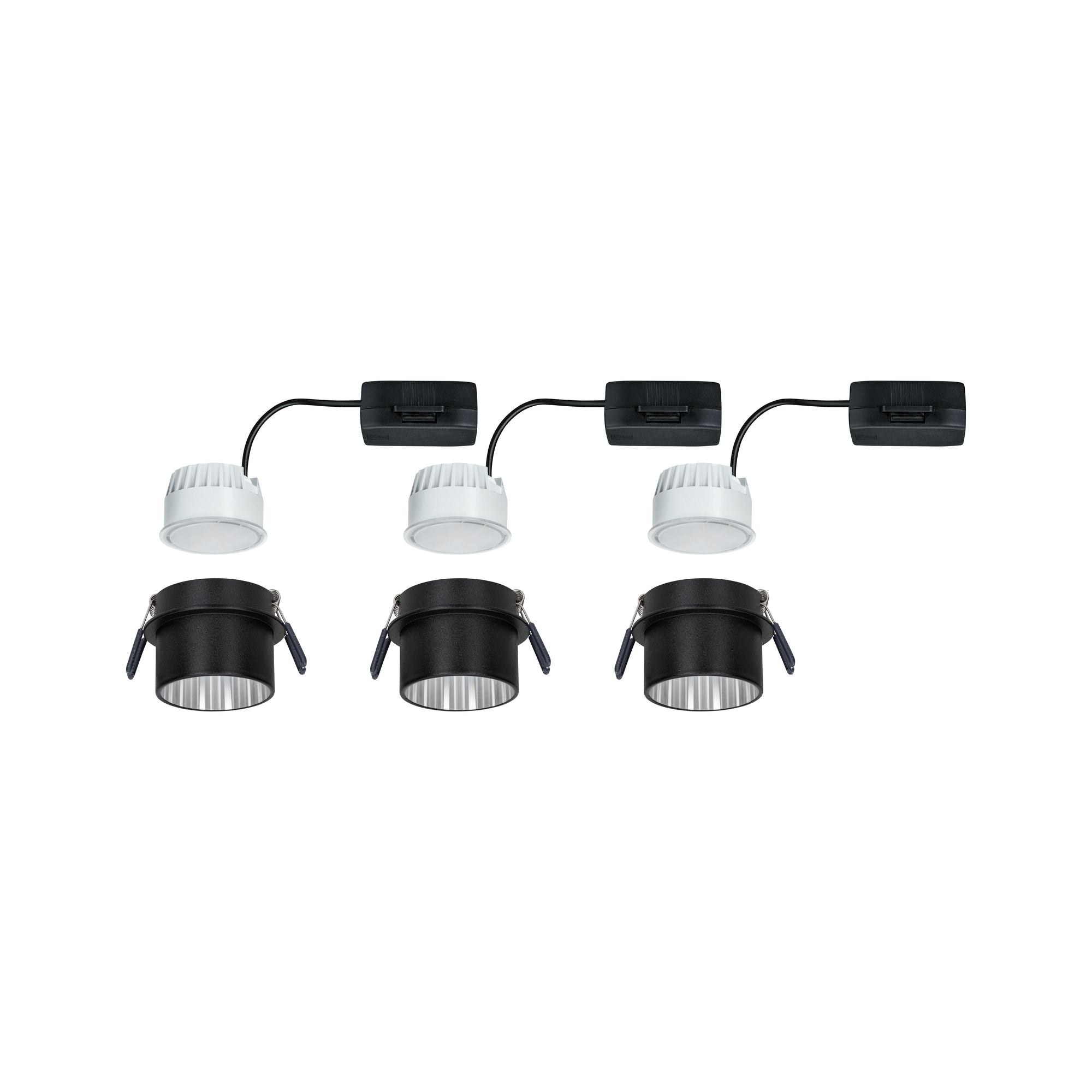 LED Einbauleuchte Gil Coin Basisset IP44 rund 68mm Coin 3x6W 3x470lm 230V dimmbar 2700K Schwarz matt/Eisen gebürstet