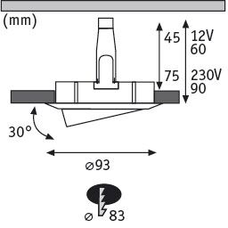 Einbauleuchte Nova Plus  schwenkbar IP65 rund 93mm 30° GU5,3 / GU10 max. 35W 230/12V dimmbar Weiß matt