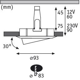 Einbauleuchte Nova Plus  schwenkbar IP65 rund 93mm 30° GU5,3 / GU10 max. 35W 230/12V dimmbar Eisen gebürstet