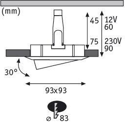 Einbauleuchte Nova Plus  schwenkbar IP65 rund 93mm 30° GU5,3 / GU10 max. 35W 230/12V dimmbar Eisen gebürstet