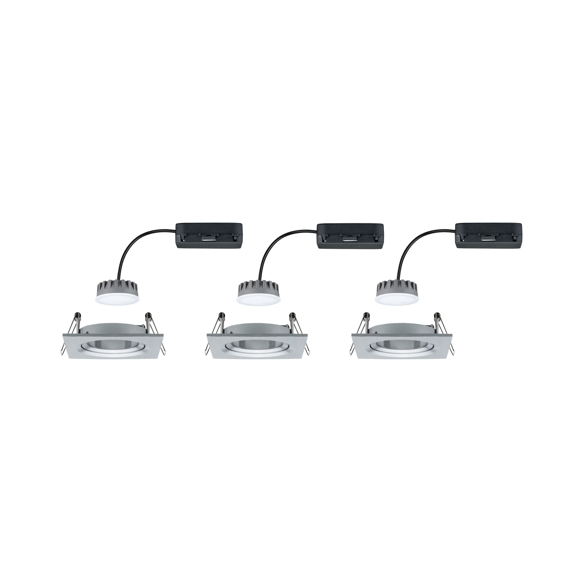 LED Einbauleuchte Nova Plus Coin Basisset schwenkbar eckig 84x84mm 50° Coin 3x6W 3x470lm 230V dimmbar 2700K Alu gedreht