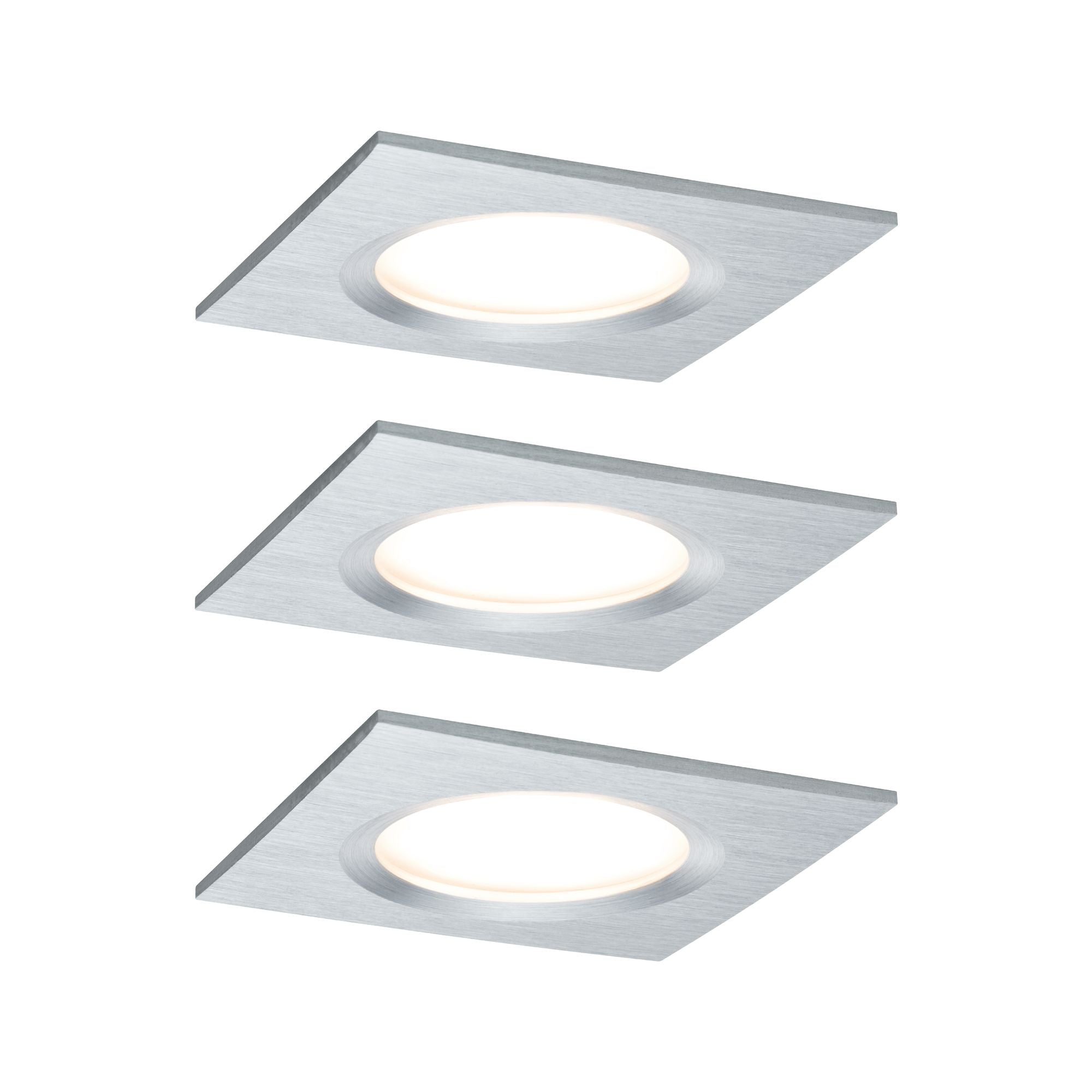 LED Einbauleuchte Nova Plus Coin Basisset starr IP44 eckig 78x78mm Coin 3x6W 3x470lm 230V dimmbar 2700K Alu gedreht