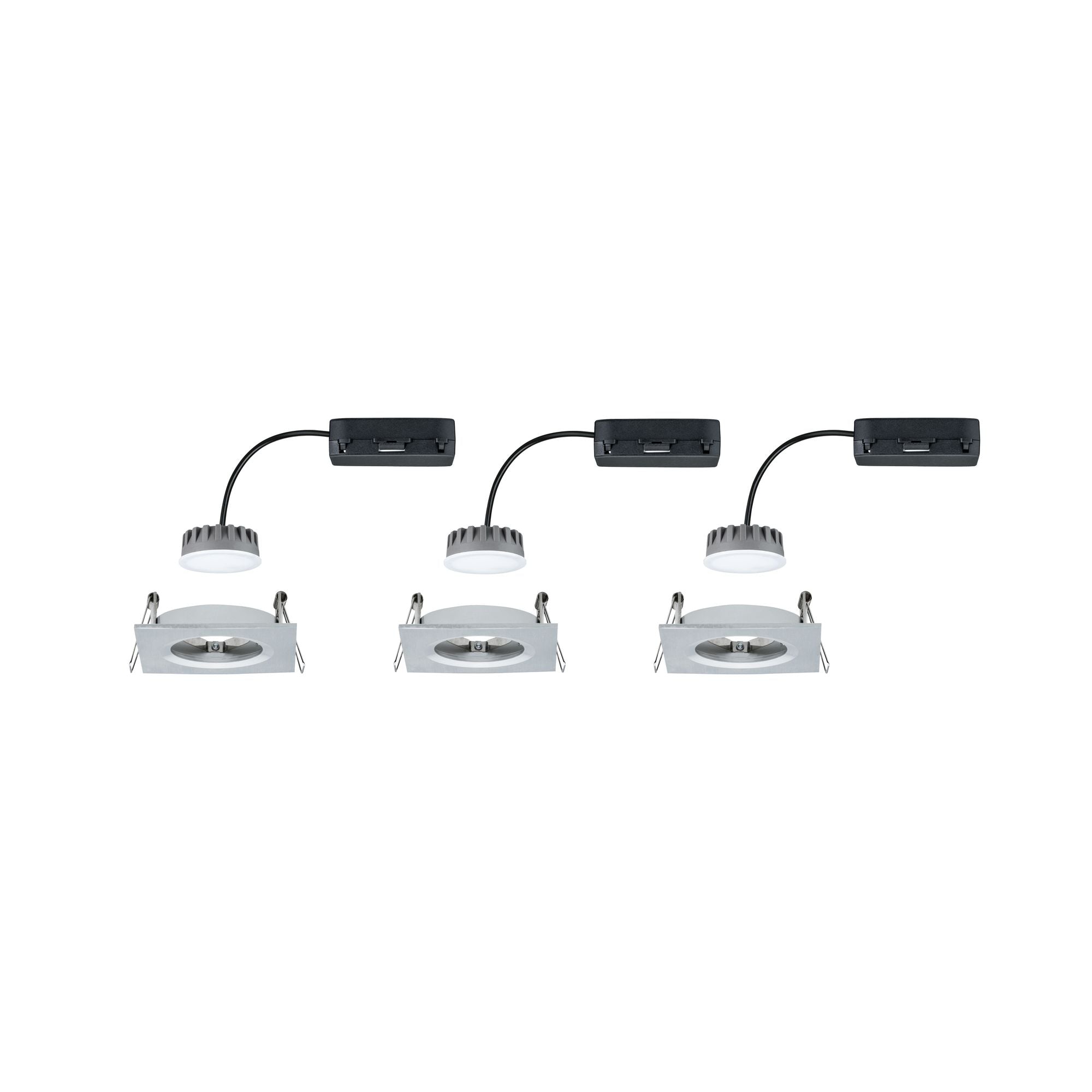 LED Einbauleuchte Nova Plus Coin Basisset starr IP44 eckig 78x78mm Coin 3x6W 3x470lm 230V dimmbar 2700K Alu gedreht