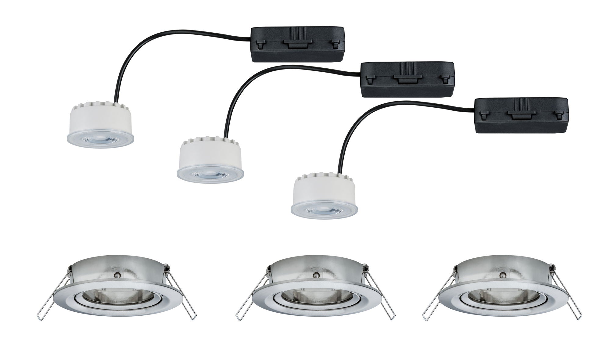 Premium LED Einbauleuchte Coin Basisset schwenkbar rund 84mm 50° Coin 3x6,3W 3x430lm 230V dimmbar 2700K Eisen gebürstet