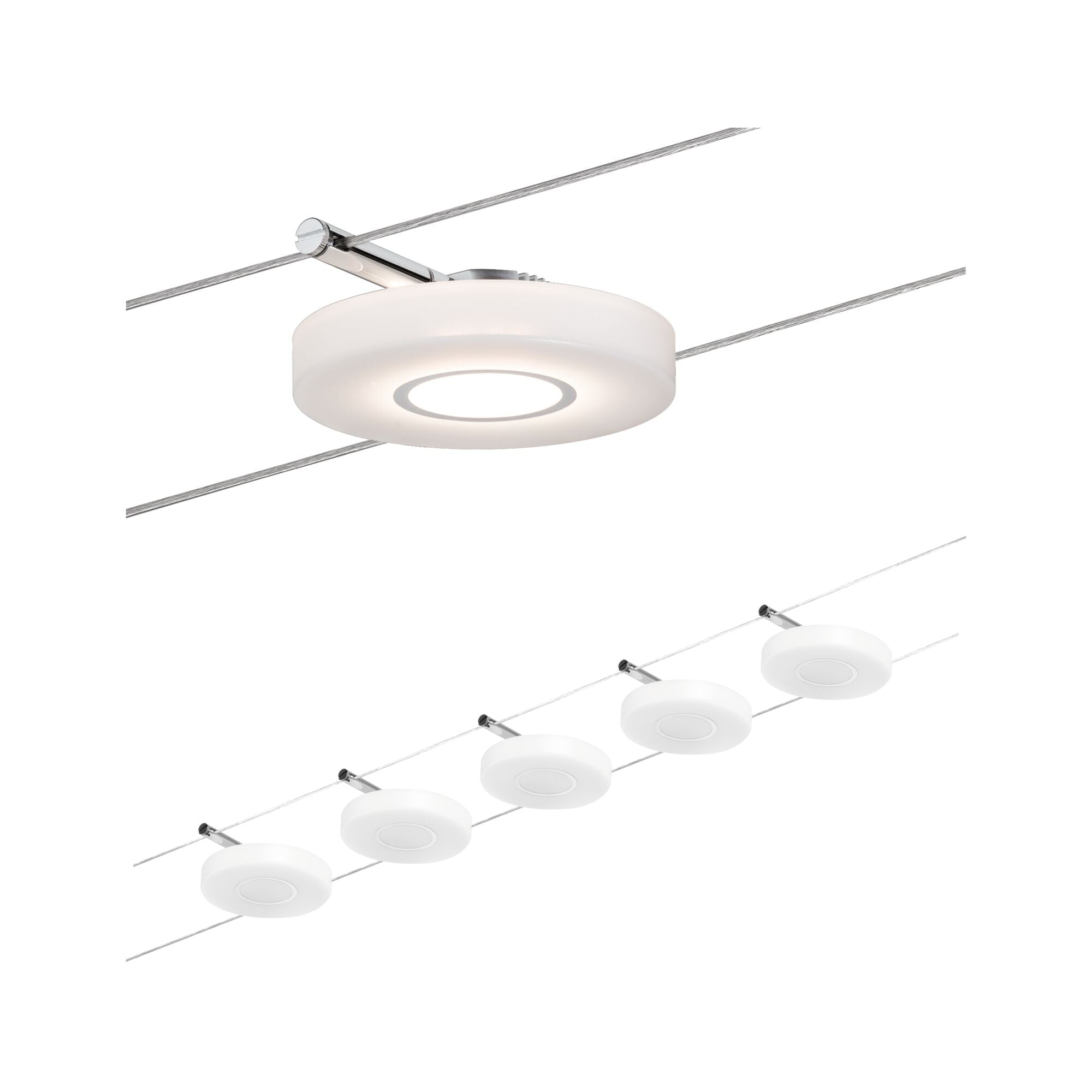 LED Seilsystem DiscLED I  Basisset 5x200lm 5x4,3W 2700K 230/12V Chrom/Satin