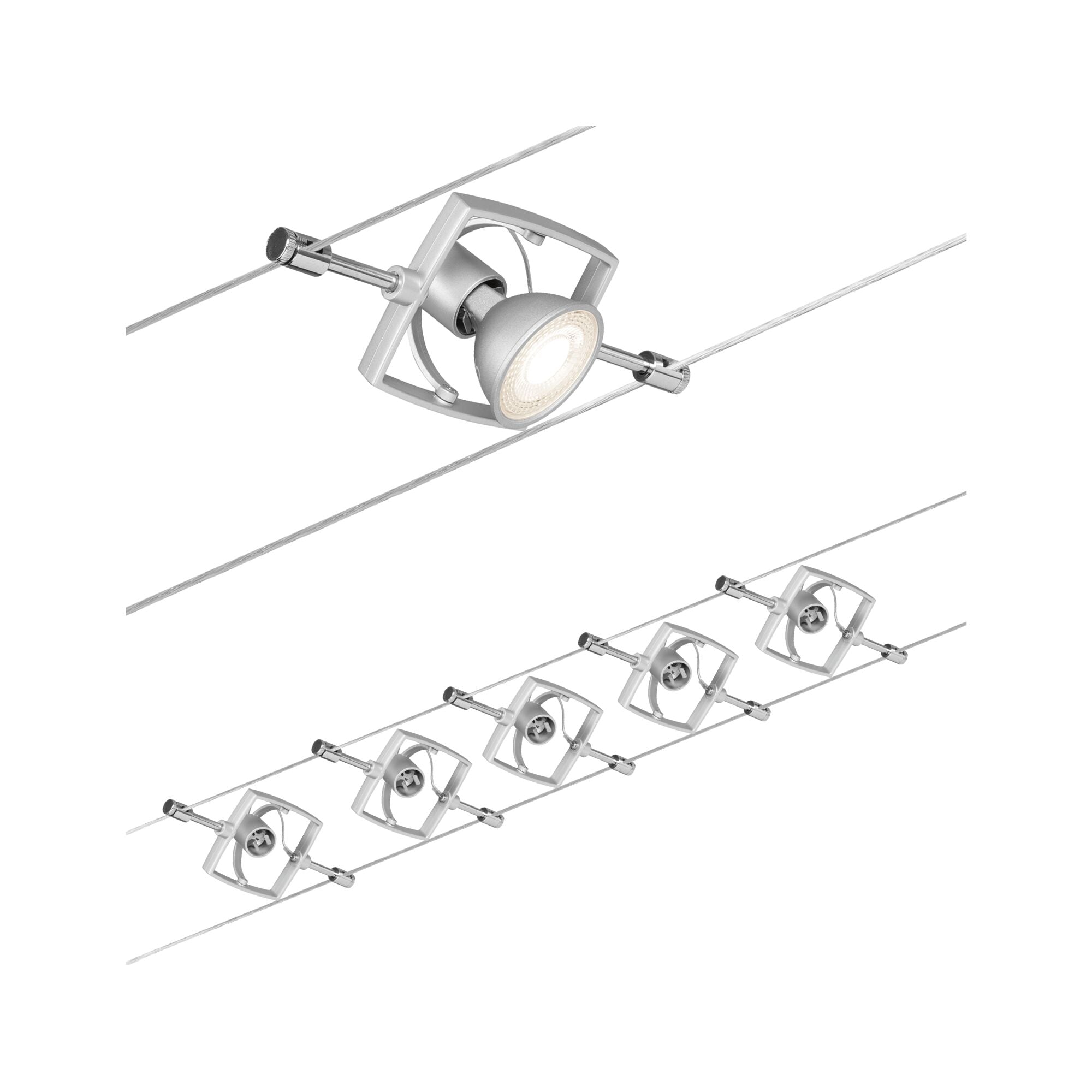 Seilsystem Mac II  Basisset GU5,3 max. 5x10W dimmbar 230/12V Chrom matt