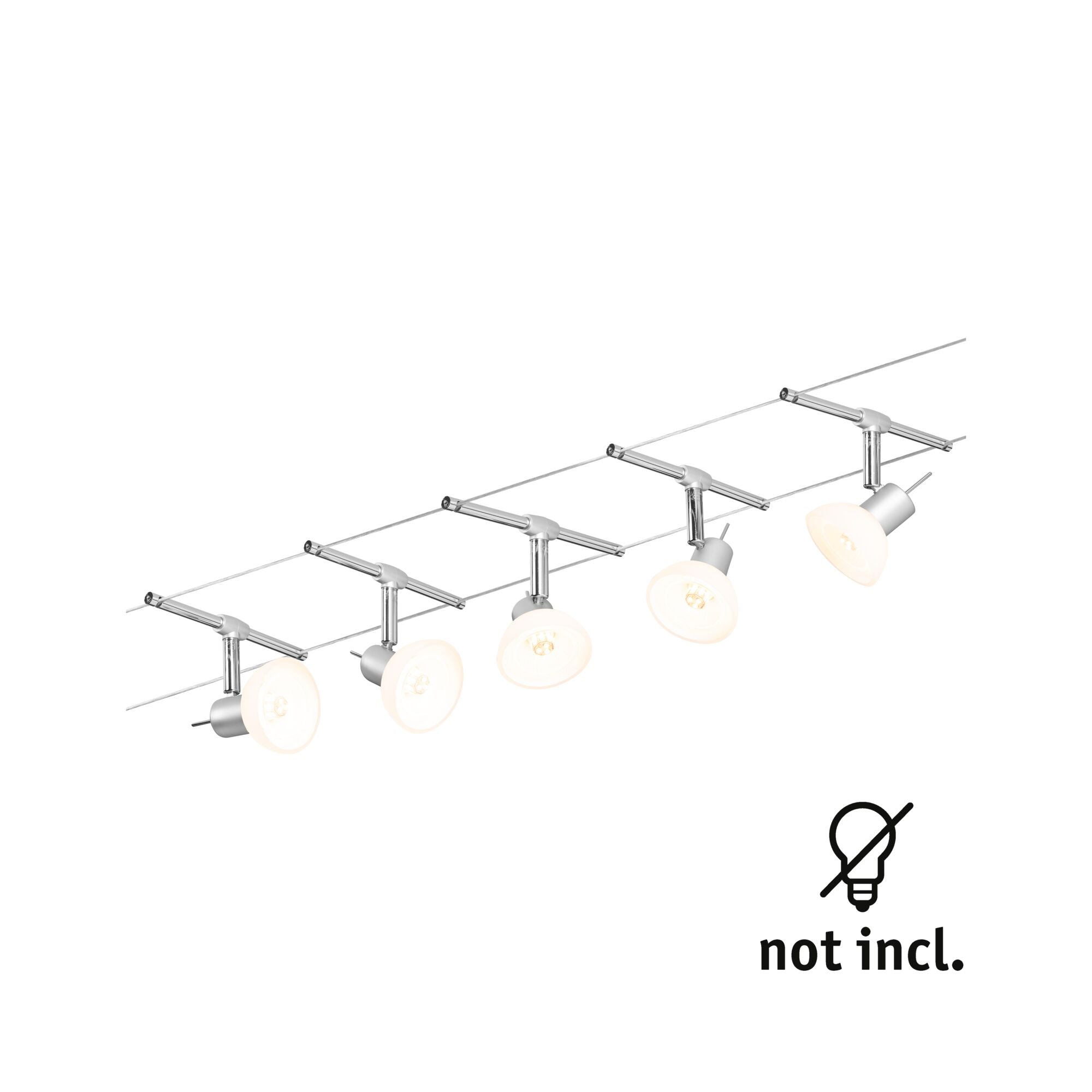 Seilsystem Sheela  Basisset GU5,3 max. 5x10W dimmbar 230/12V Chrom matt/Opal