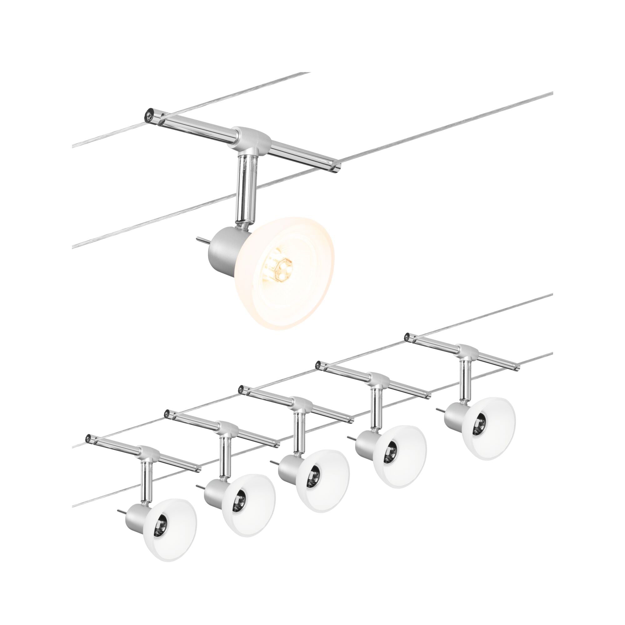 Seilsystem Sheela  Basisset GU5,3 max. 5x10W dimmbar 230/12V Chrom matt/Opal