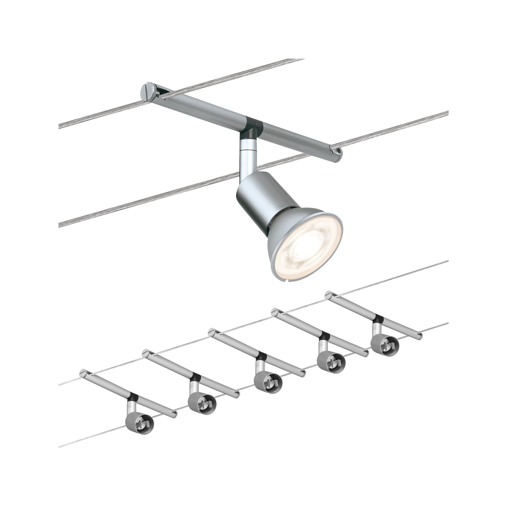 Seilsystem Spice SaltLED  Basisset GU5,3 max. 5x10W dimmbar 230/12V Chrom matt