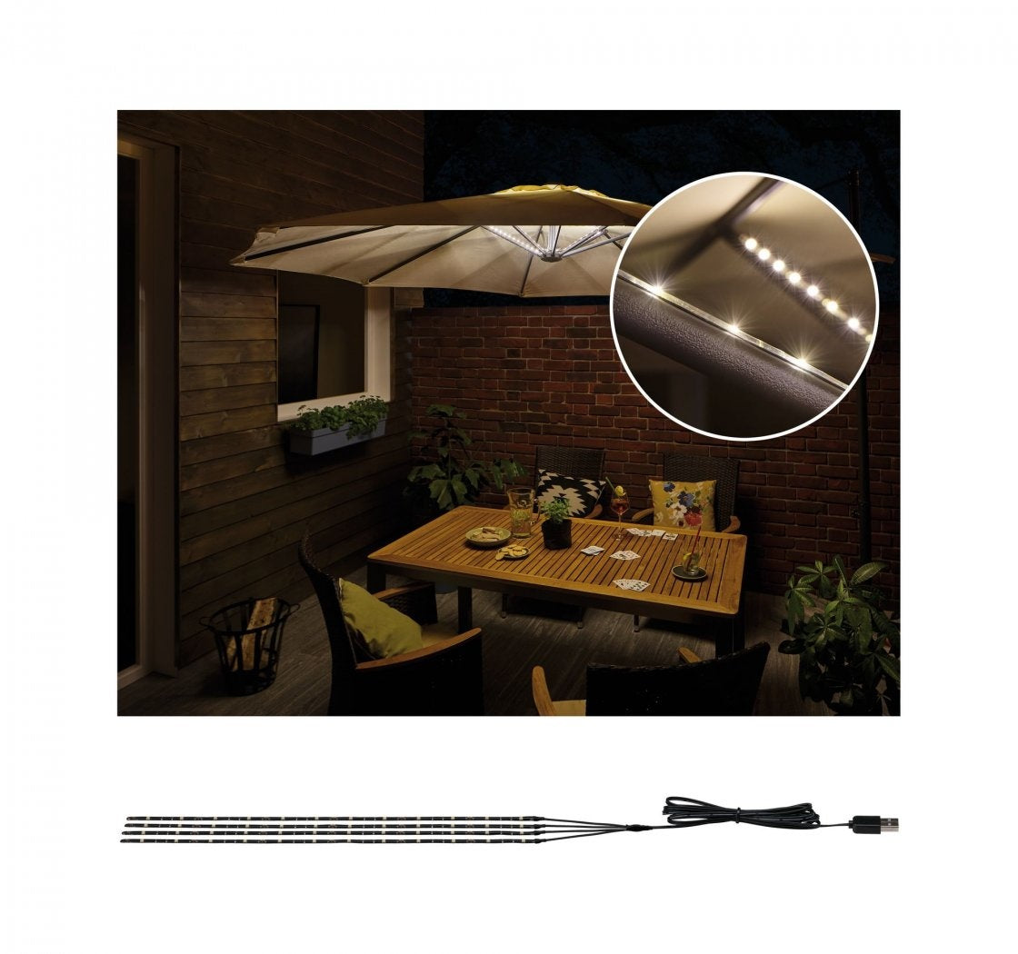  USB LED Stripe Parasol-Light Schirmbeleuchtung Basisset  4m 3000K Schwarz