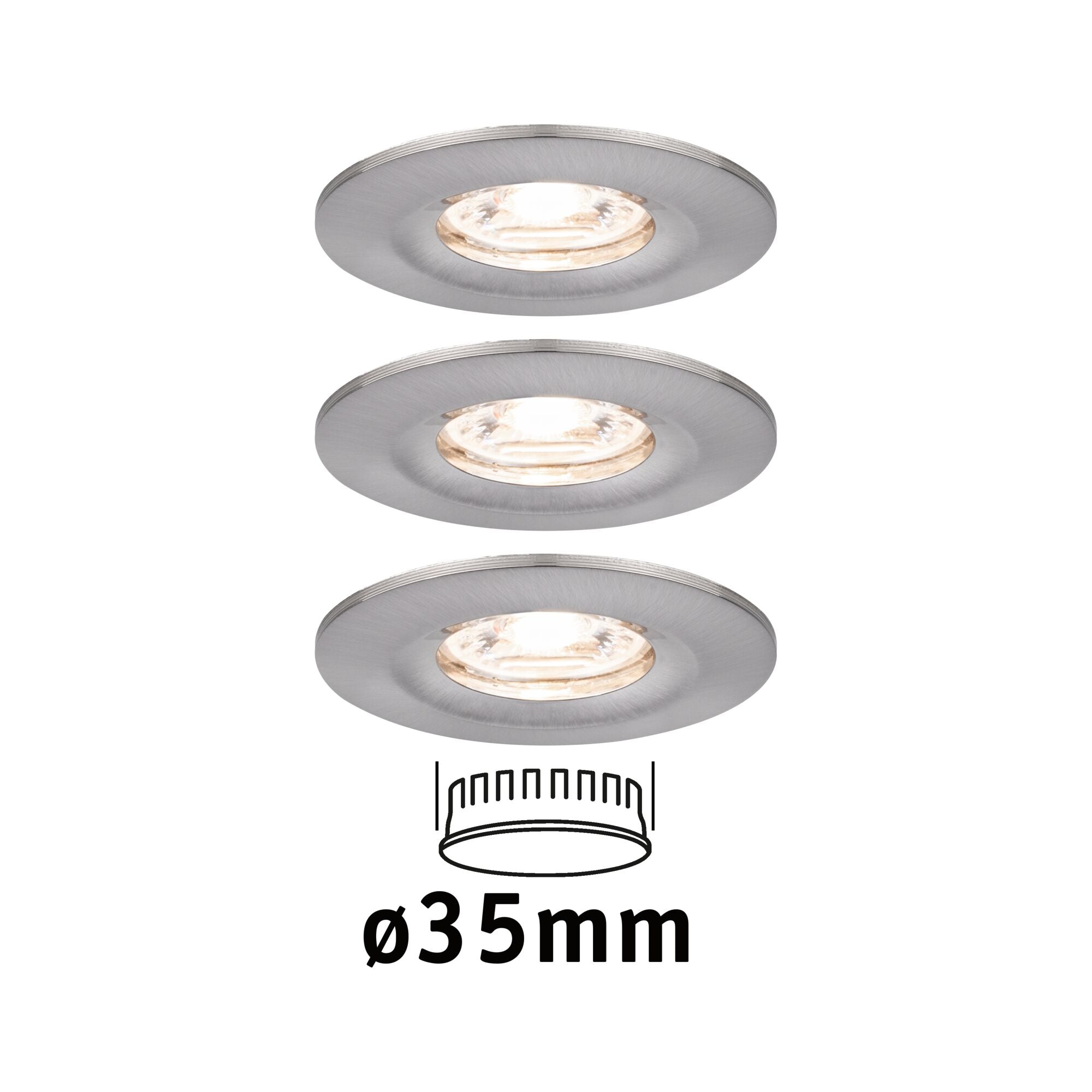 LED Einbauleuchte Nova Mini Coin Basisset starr IP44 rund 65mm Coin 3x4W 3x310lm 230V 2700K Eisen gebürstet