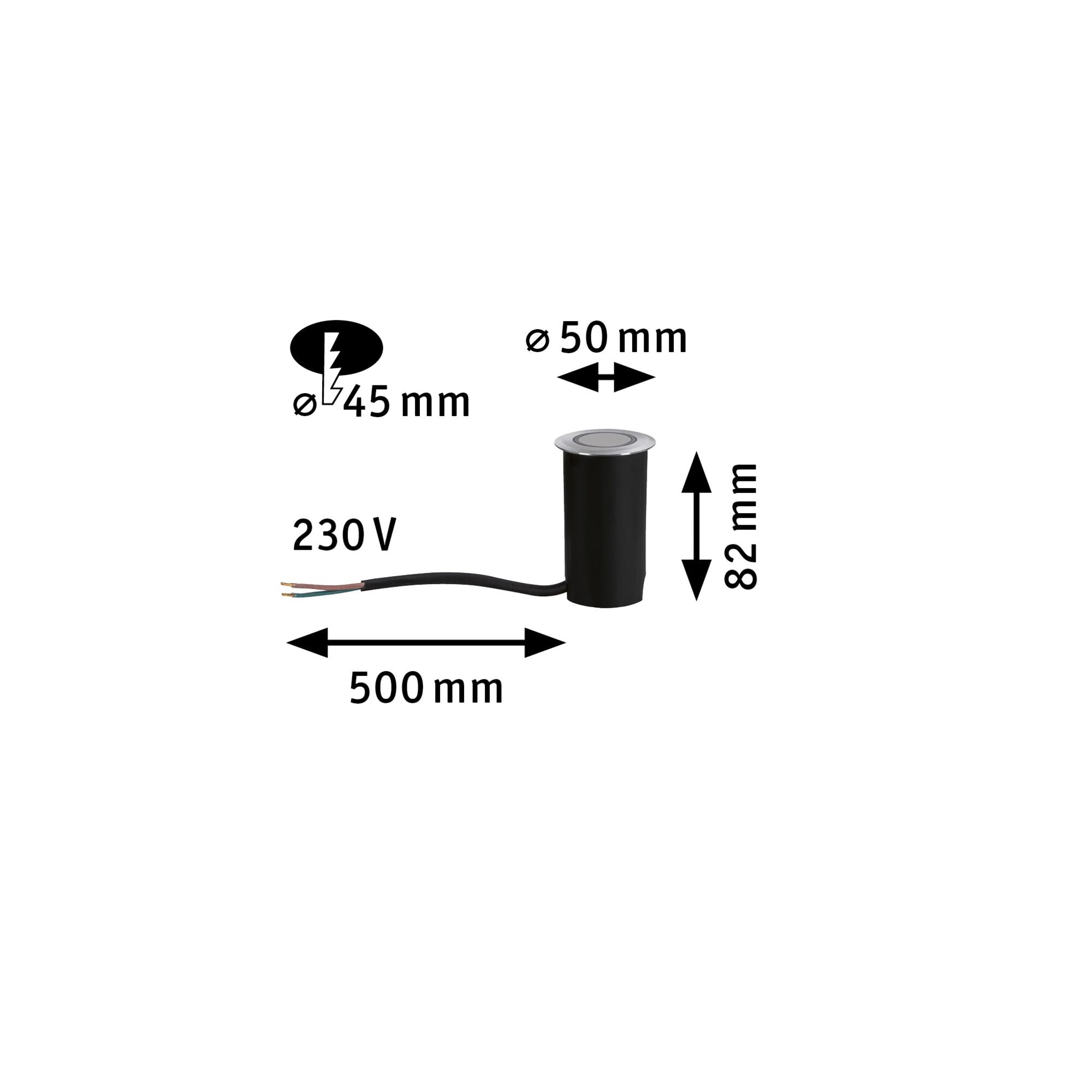 House Warmweiß IP67 rund 50mm 3000K 2W 20lm 230V Edelstahl gebürstet Edelstahl/Kunststoff