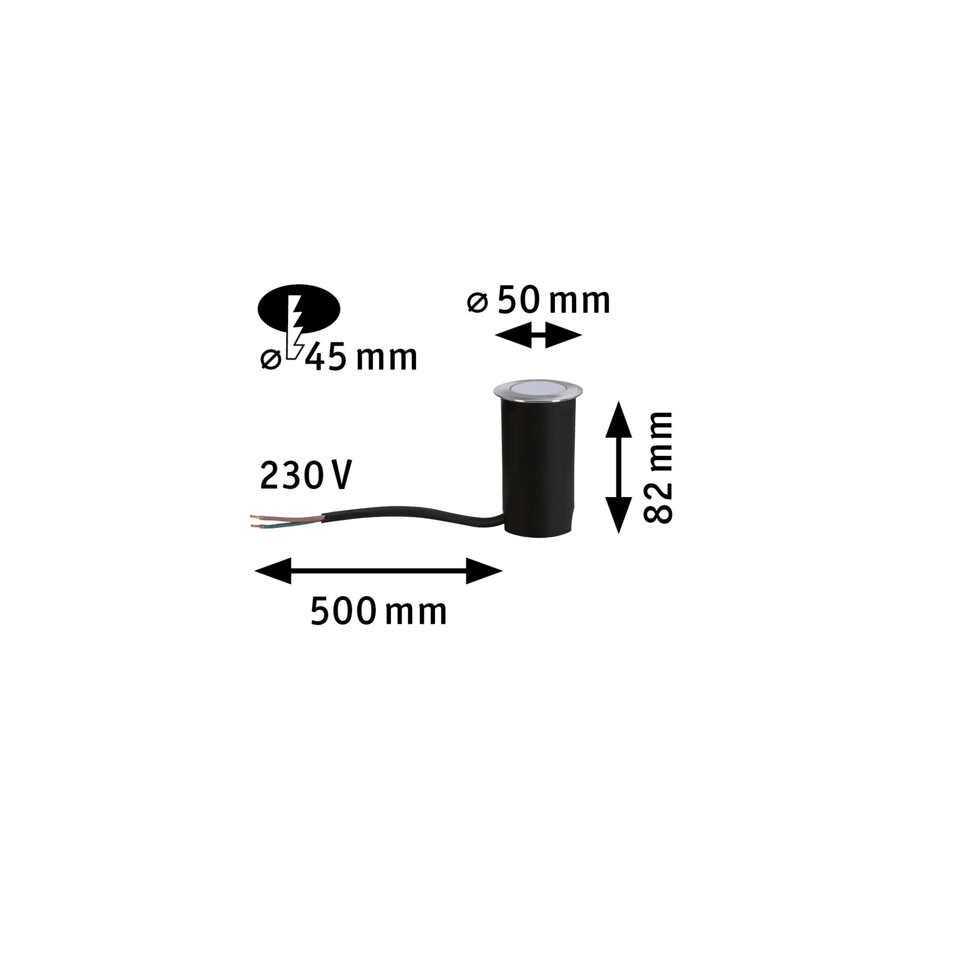 House Warmweiß IP67 rund 50mm 3000K 2W 60lm 230V Edelstahl gebürstet Edelstahl/Kunststoff