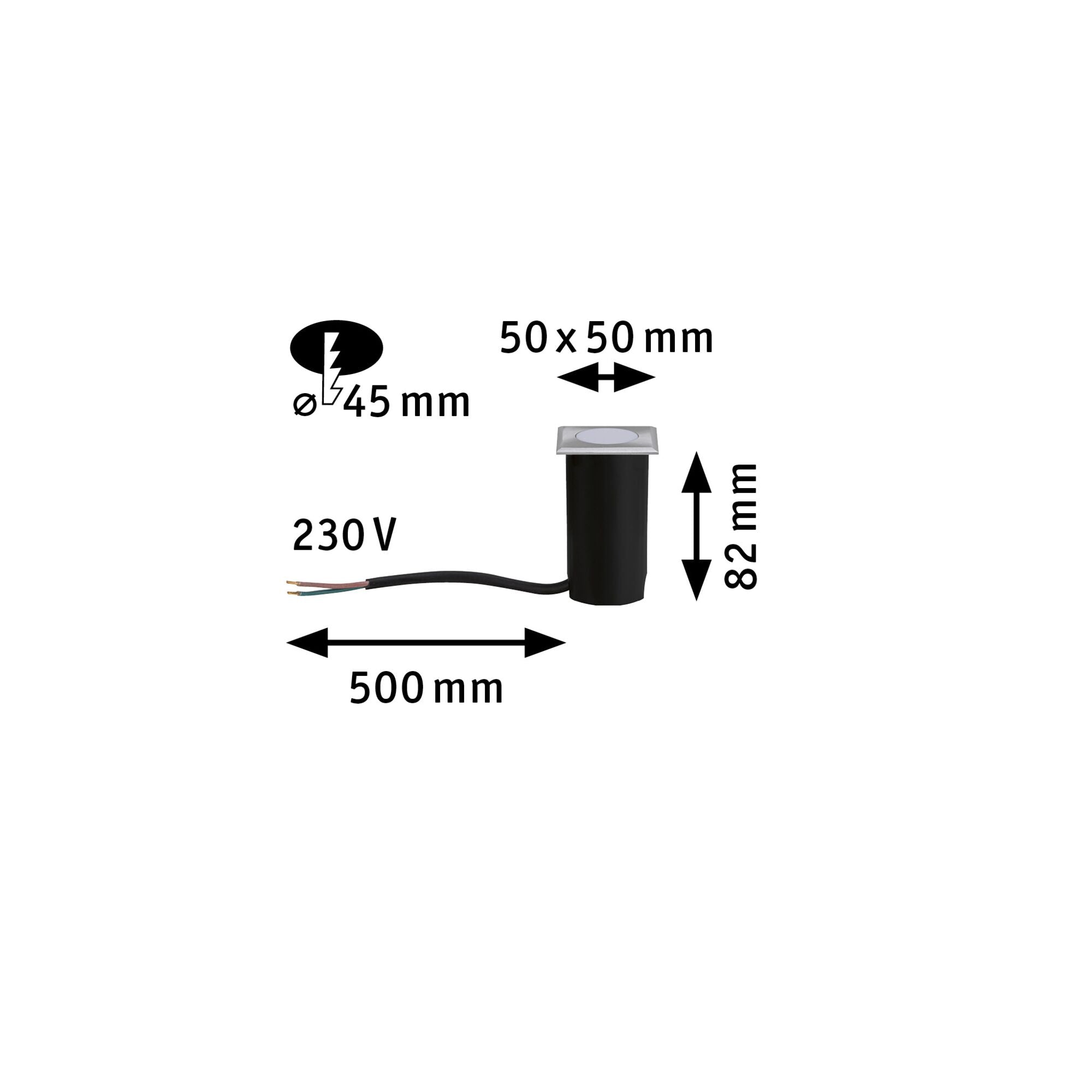 House Warmweiß IP67 eckig 50x50mm 3000K 2W 60lm 230V Edelstahl gebürstet Edelstahl/Kunststoff