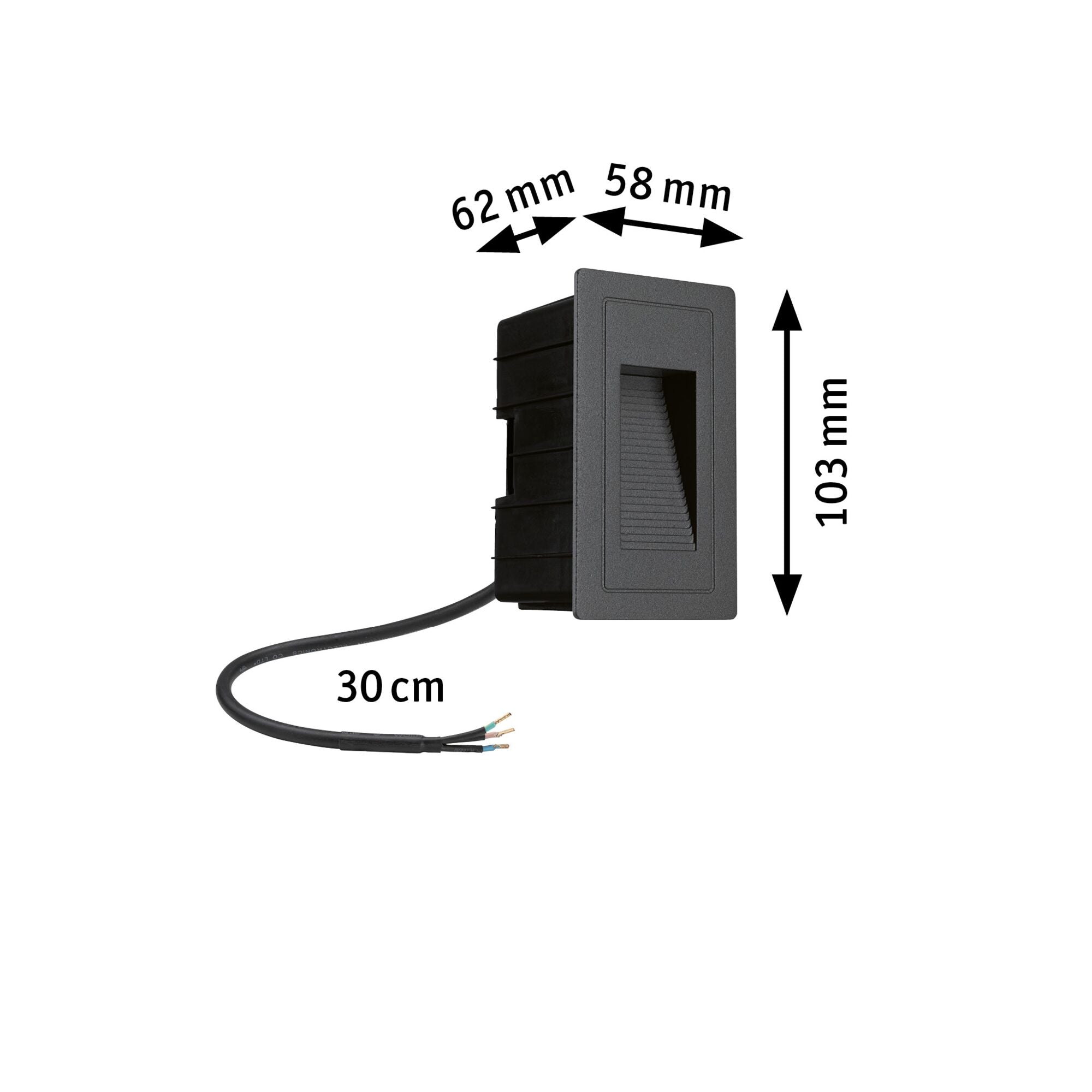 LED Außenwandeinbauleuchte High IP44 eckig 103x58mm 3000K 4W 30lm 230V Schwarz Aluminium