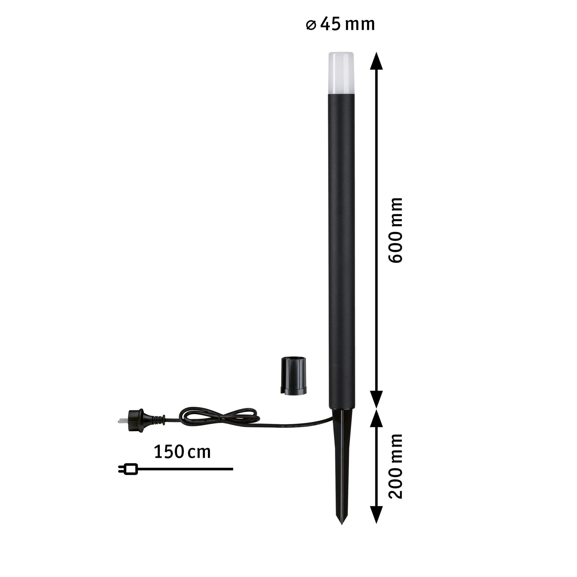 LED Pollerleuchte Flarea IP65 600mm 3000K 3,1W 280lm 230V Schwarz Aluminium