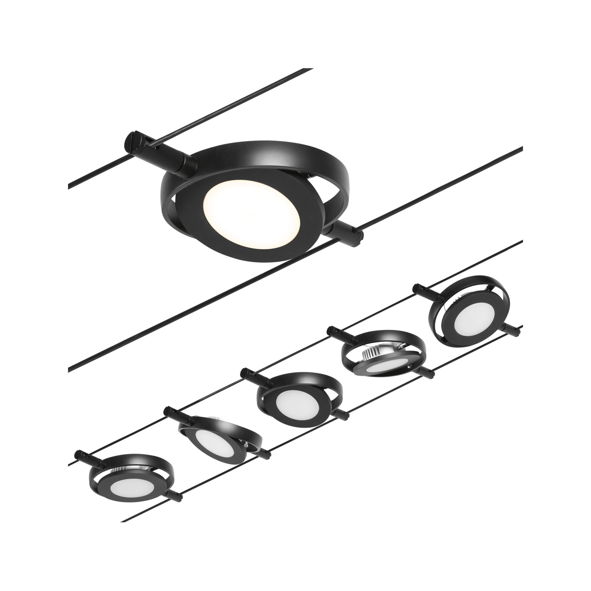 CorDuo RoundMac  Basisset 5x200lm 5x4,5W 3000K 230/12V Schwarz matt/Chrom