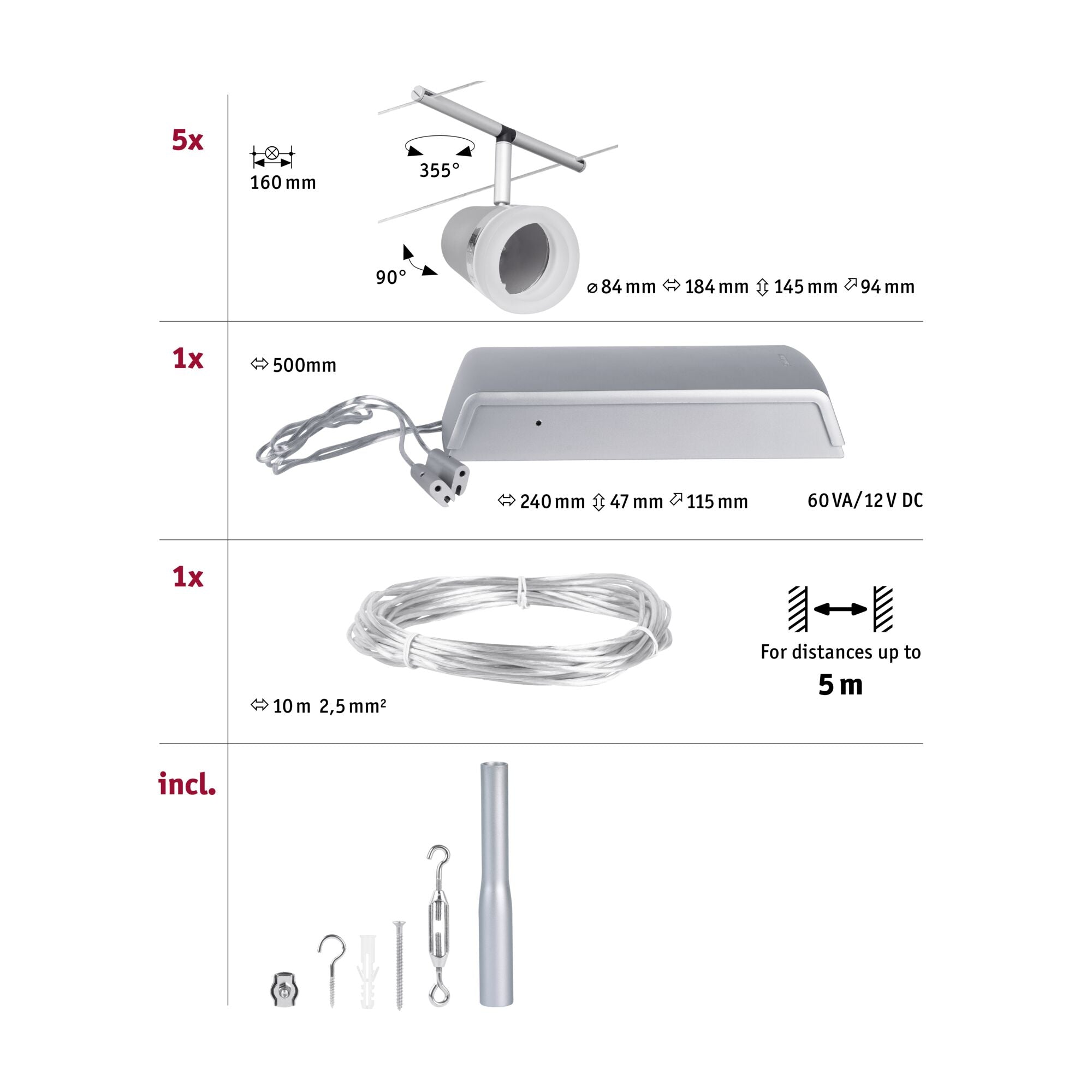 CorDuo Cone  Basisset GU5,3 max. 5x10W 230/12V Chrom matt/Chrom