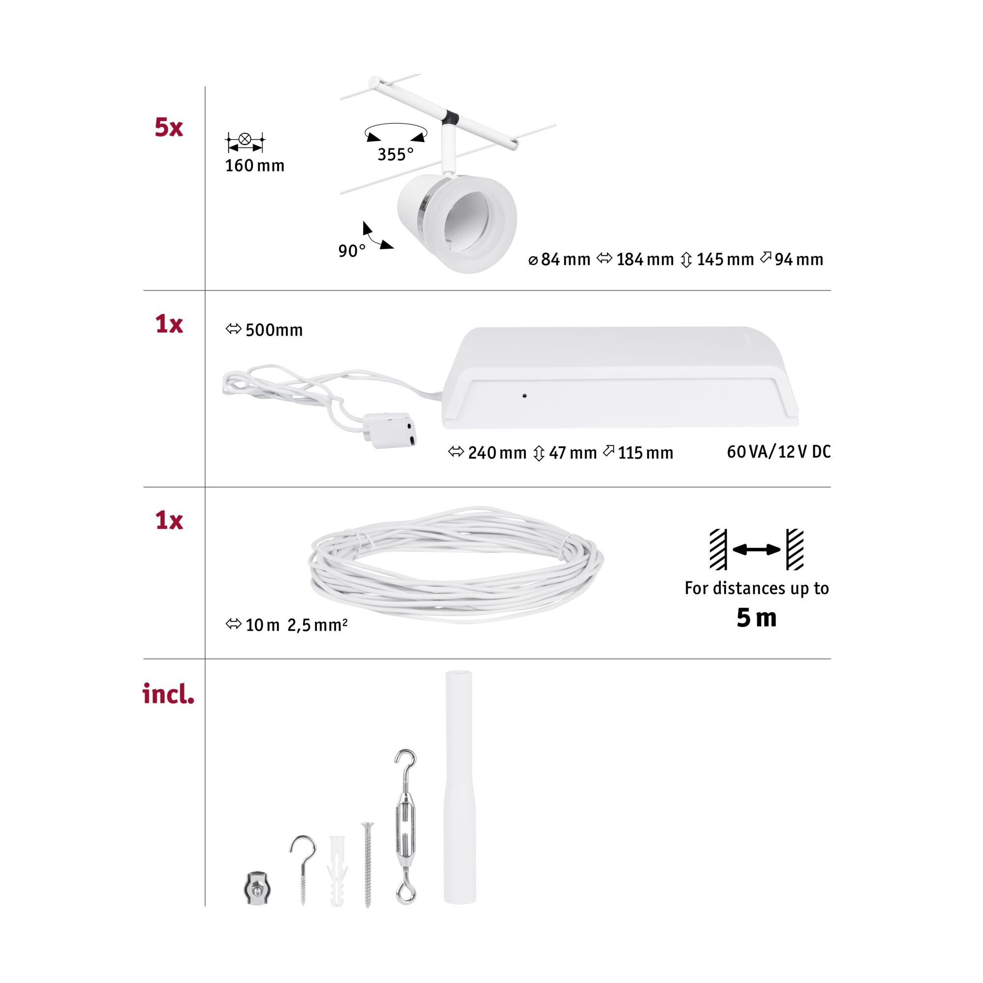 CorDuo Cone  Basisset GU5,3 max. 5x10W 230/12V Weiß matt/Chrom