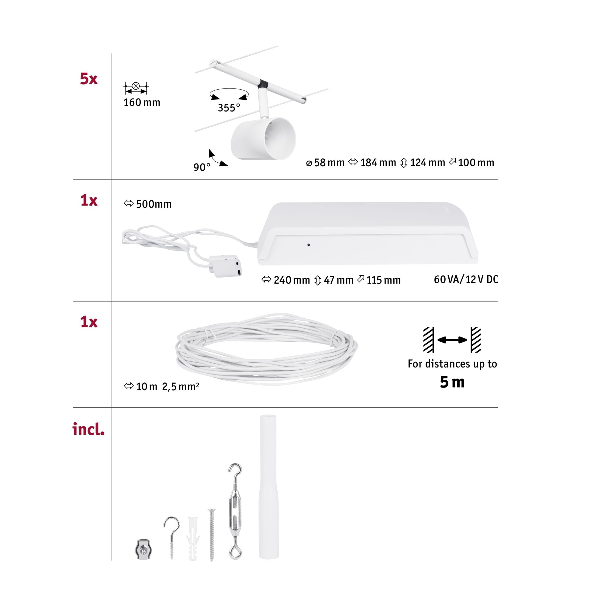 CorDuo Cup  Basisset GU5,3 max. 5x10W 230/12V Weiß matt/Chrom