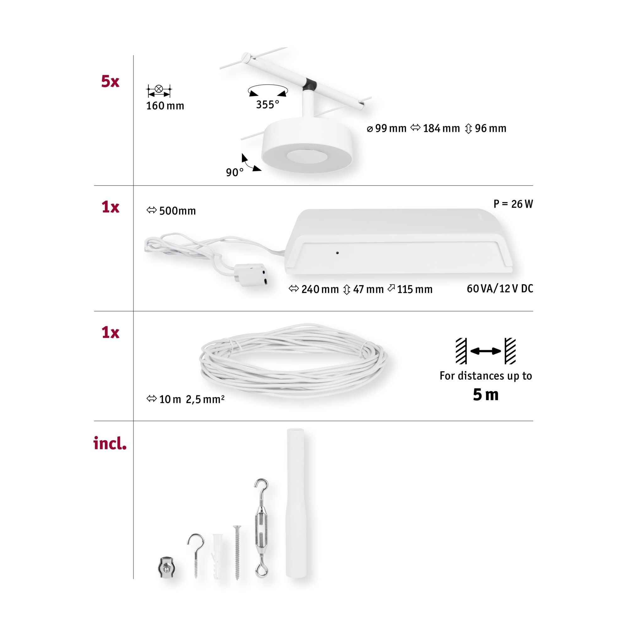 CorDuo Circle  Basisset 5x180lm 5x5W 3000K 230/12V Weiß matt