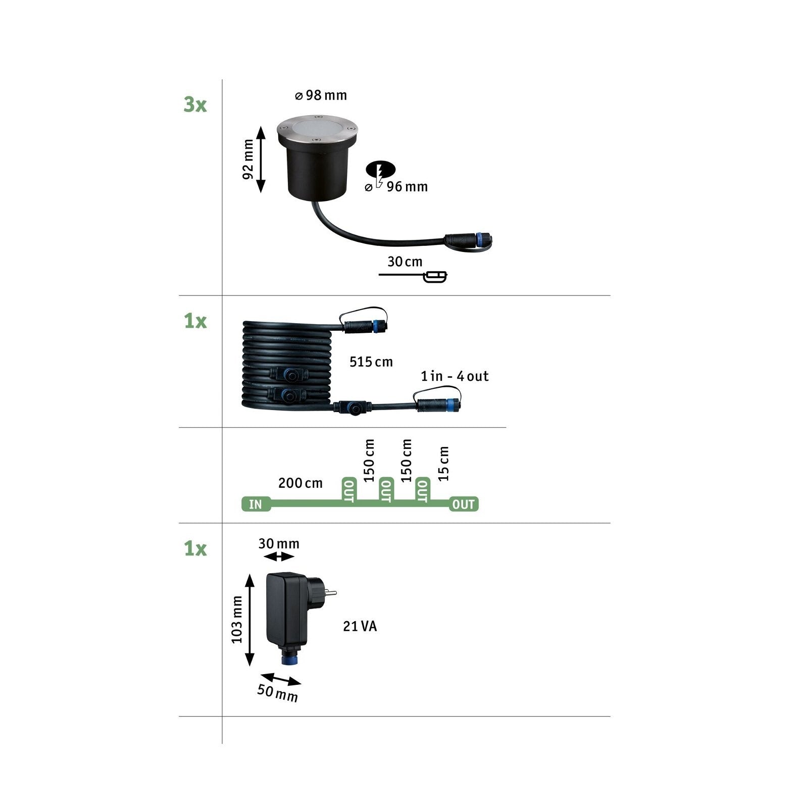  Plug & Shine LED Bodeneinbauleuchte Floor Basisset Insektenfreundlich 