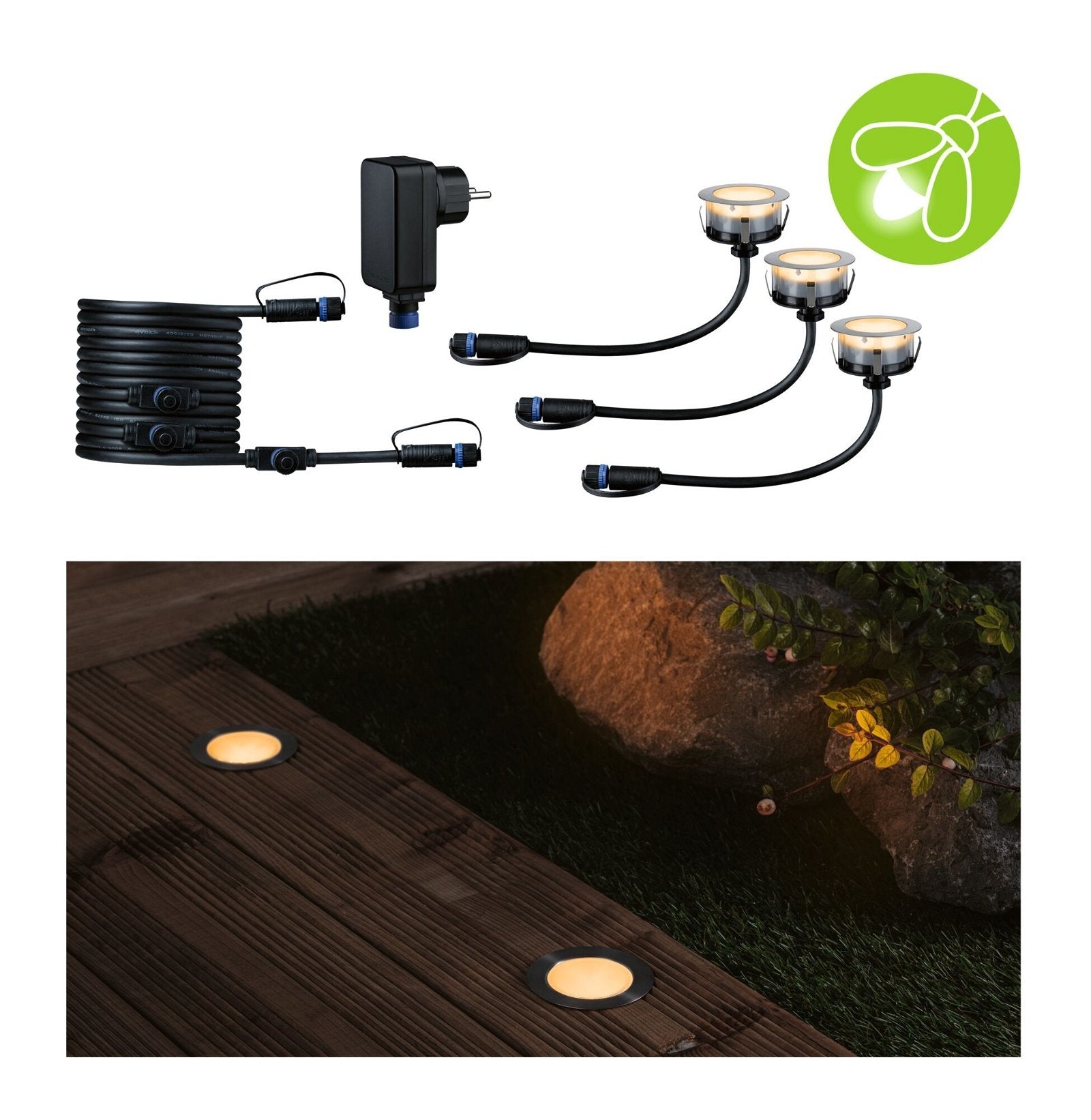  Plug & Shine LED Bodeneinbauleuchte Floor Basisset Insektenfreundlich  IP67 2200K 3x2W 21VA Silber