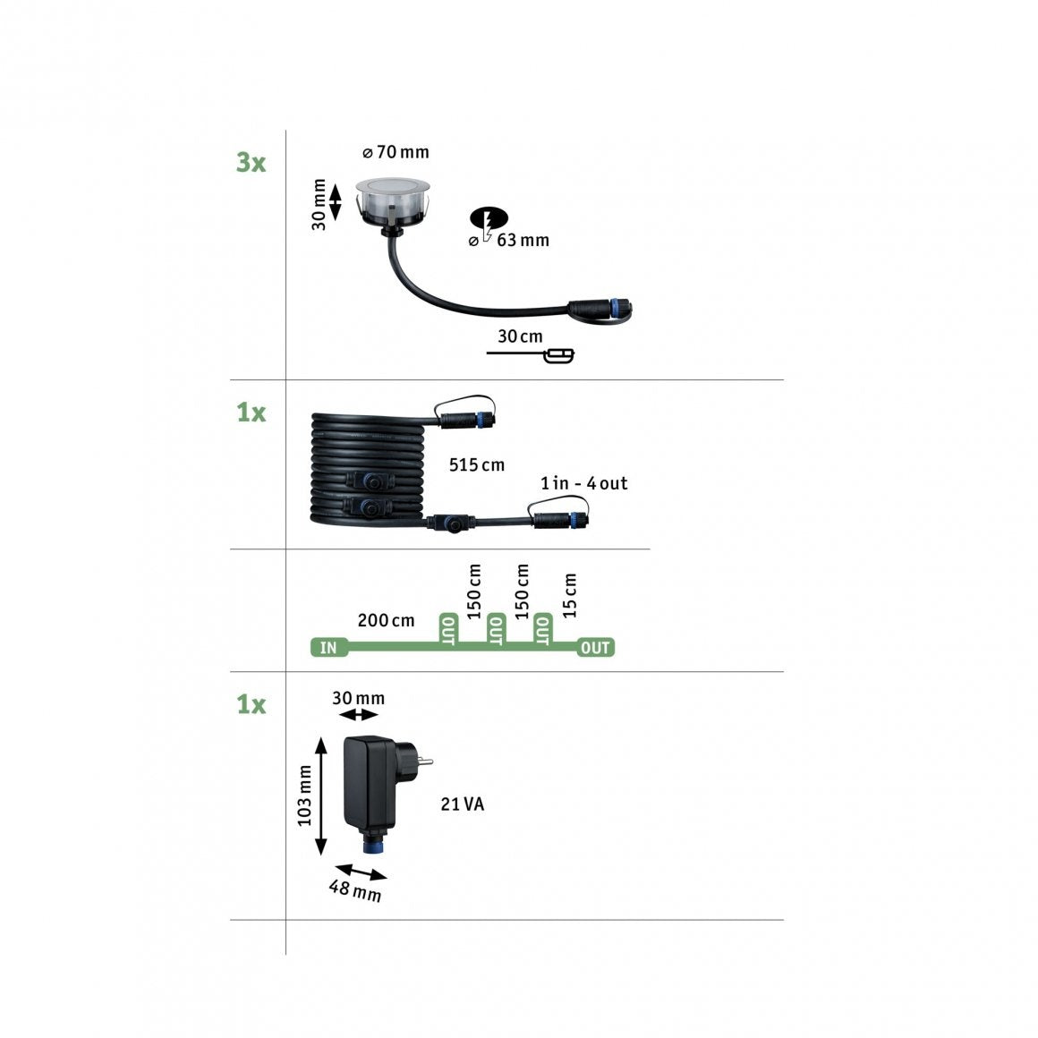  Plug & Shine LED Bodeneinbauleuchte Floor Basisset Insektenfreundlich  IP67 2200K 3x2W 21VA Silber