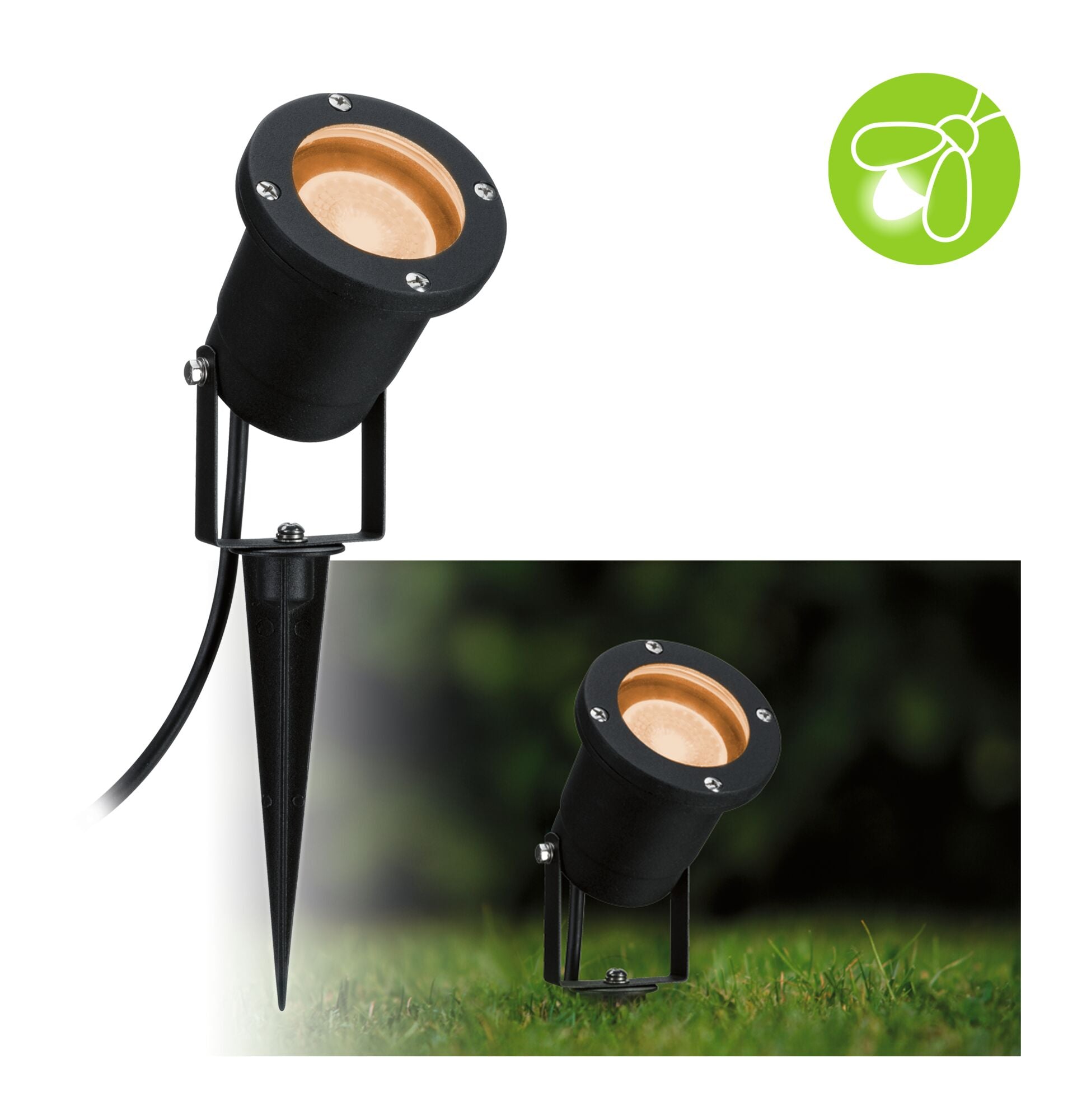 LED Gartenstrahler Goldlicht IP65 rund 92mm 2200K 4,3W 320lm 230V 38-38° Schwarz Metall