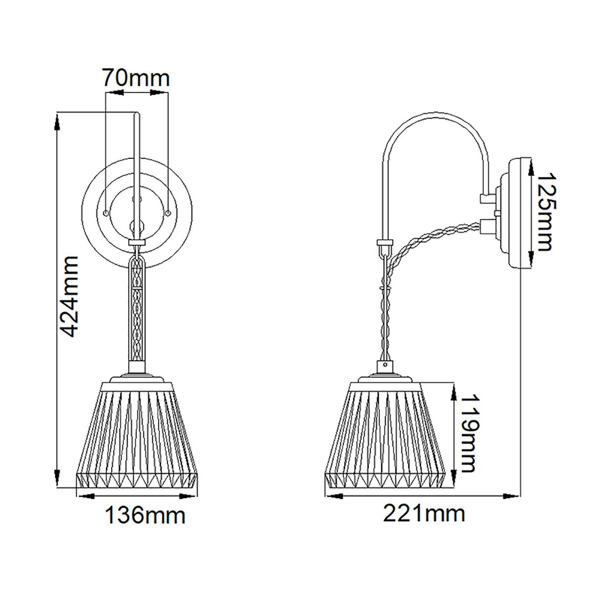 Demelza 1-flammige Wandleuchte - Poliertes Chrom