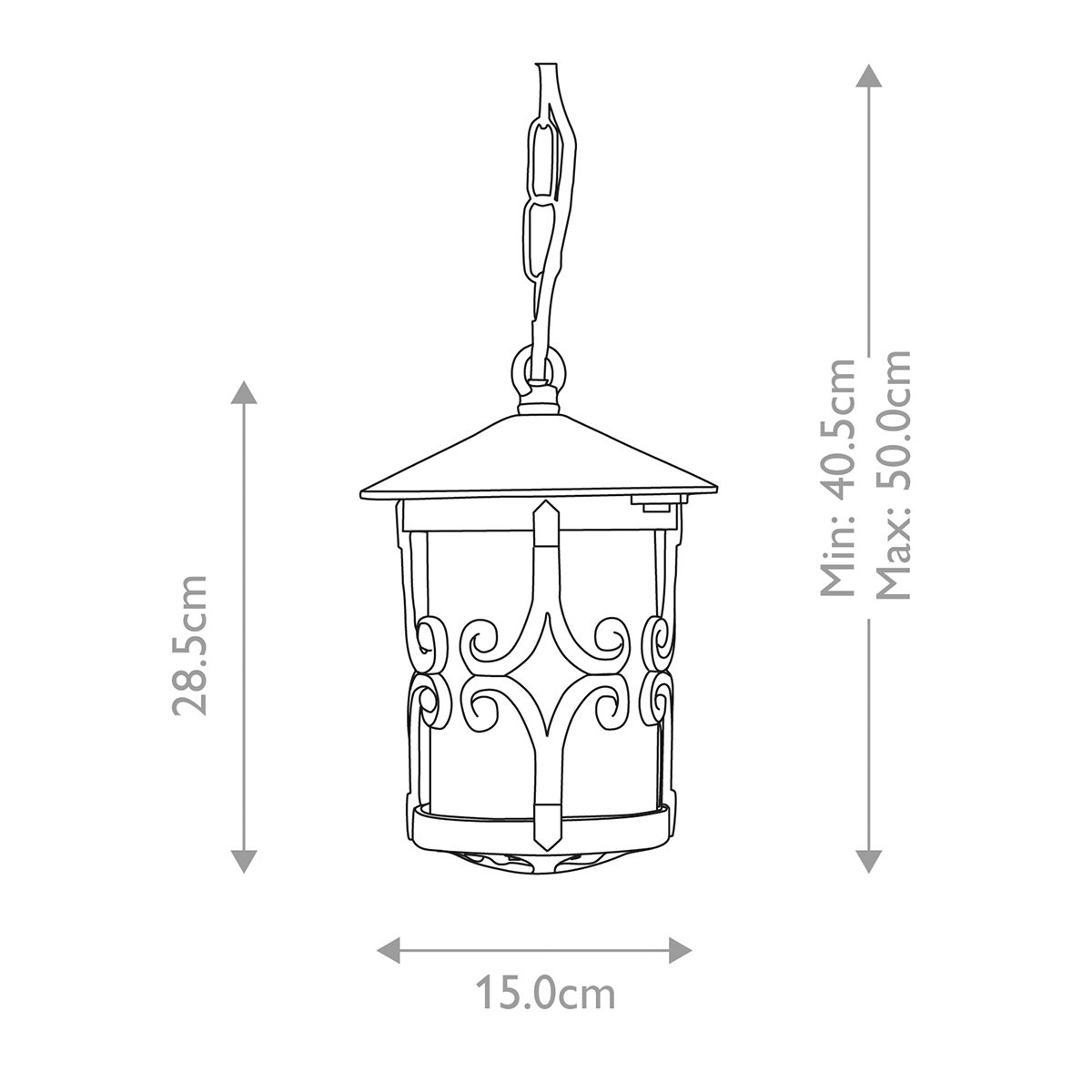 Hereford Veranda-Kettenlaterne mit 1 Licht, Schwarz