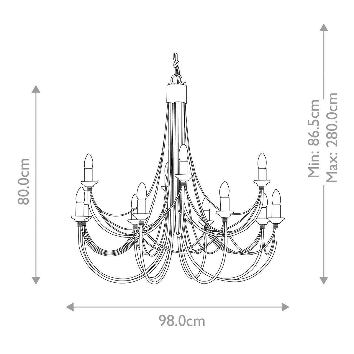 Kronleuchter Carisbrooke, 12 Lichter, Schwarz