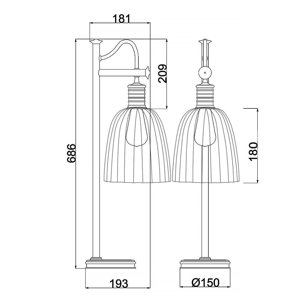 Douille 1-flammige Tischlampe - Gealtertes Messing mit klarem Schirm