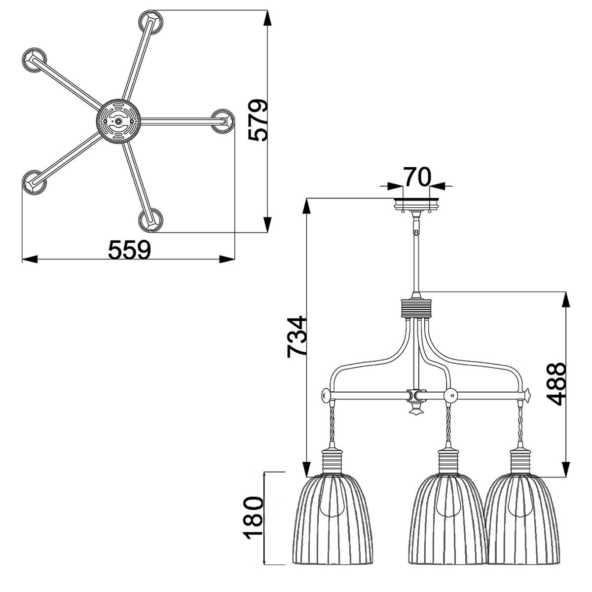 Douille Kronleuchter mit 5 Lichtern - Gealtertes Messing