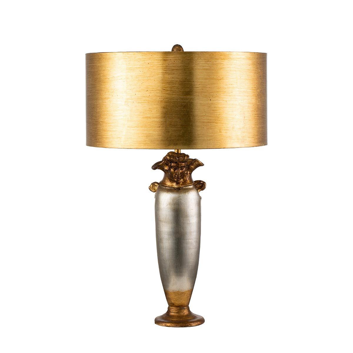 Tischlampe Bienville mit 1 Licht, Silber/Gold und Braun mit vergoldetem Goldschirm