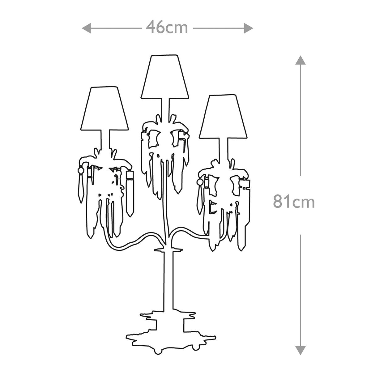 Tischlampe Birdland mit 3 Armen, Creme und Gold mit creme- und goldgestreiftem Schirm