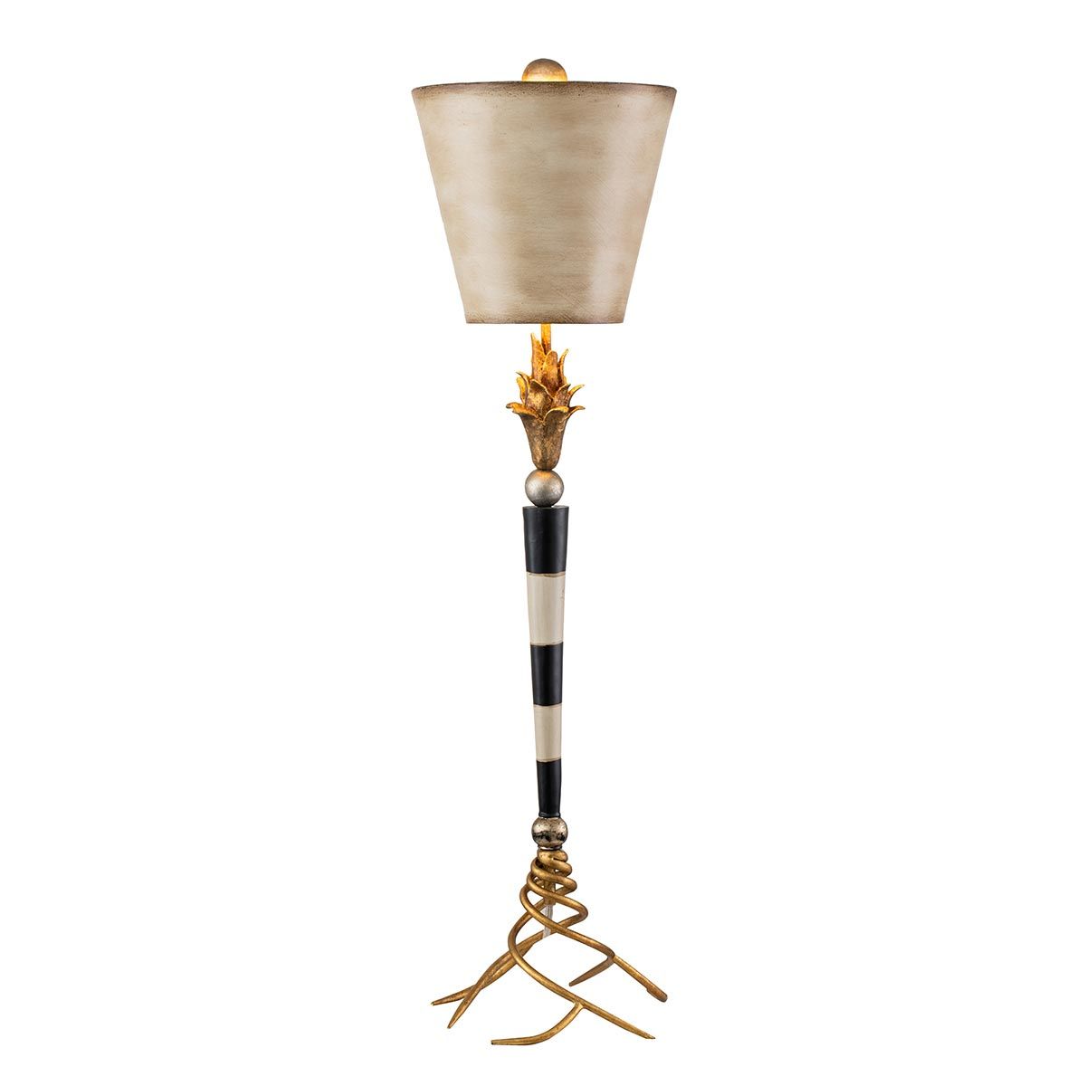 Flambeau 1-flammige Tischlampe - Schwarz, Creme und Blattgold